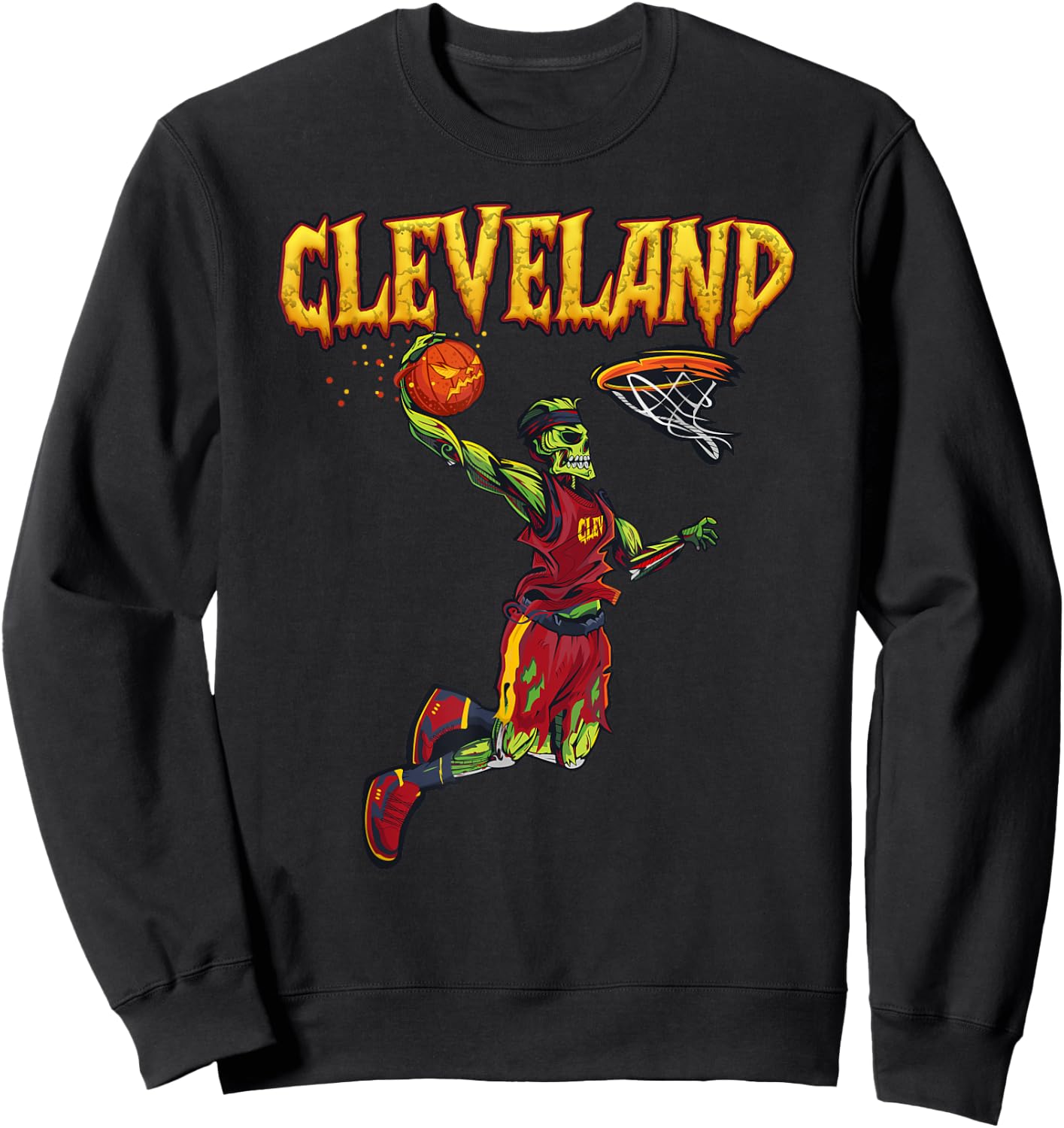 Jump Zombie Cleveland Dunk Player Halloween Pumpkin Ball Sweatshirt - Sweatshirt | Black