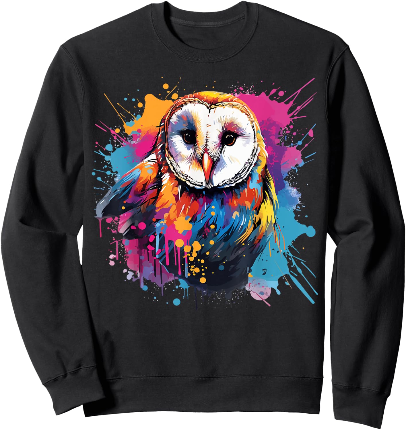 Splash Art Owls Lover Colorful Barn Owl Sweatshirt - Sweatshirt | Black