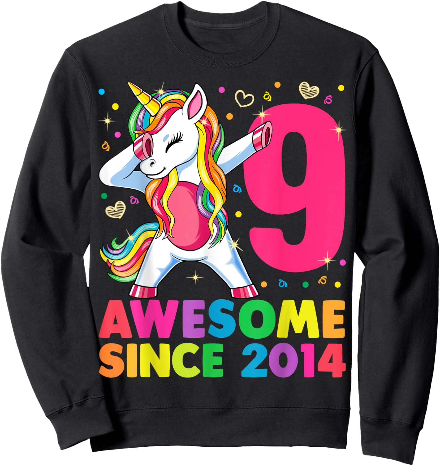 9 Years Old Unicorn Dabbing 9th Birthday Girl Unicorn Party Sweatshirt - Sweatshirt | Black