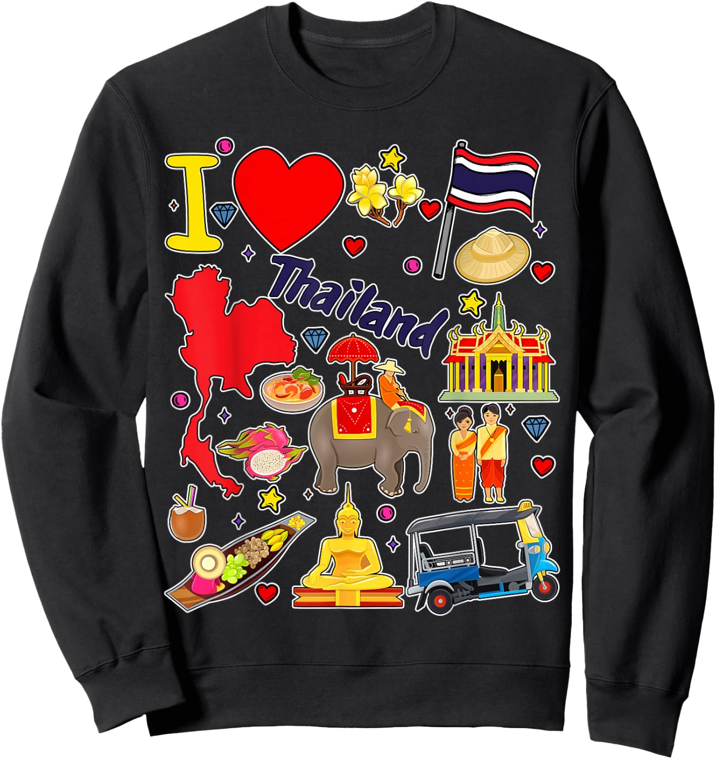 Thai hand drawn landmarks, Thailand map, Culture icons Sweatshirt - Sweatshirt | Black
