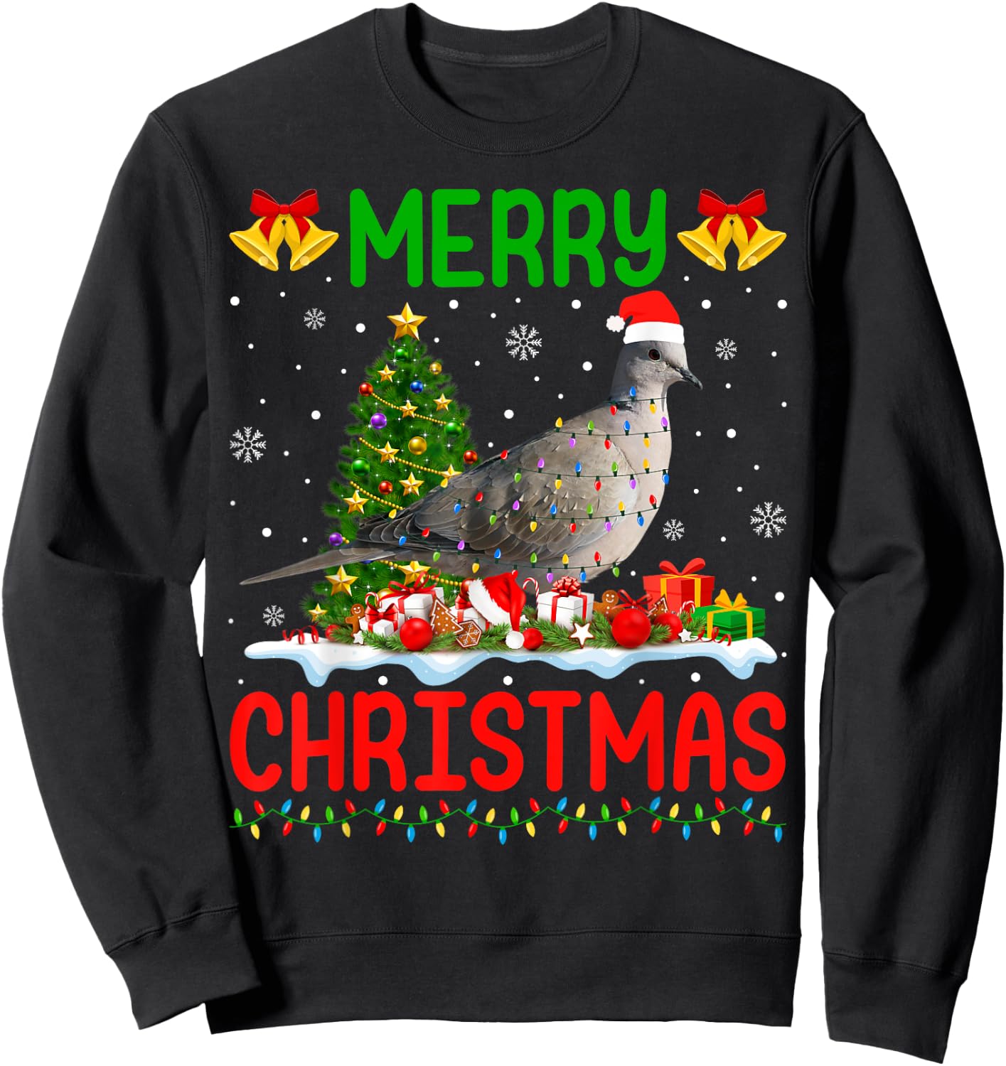 Xmas Dove Bird Lighting Santa Merry Christmas Mourning Dove Sweatshirt - Sweatshirt | Black