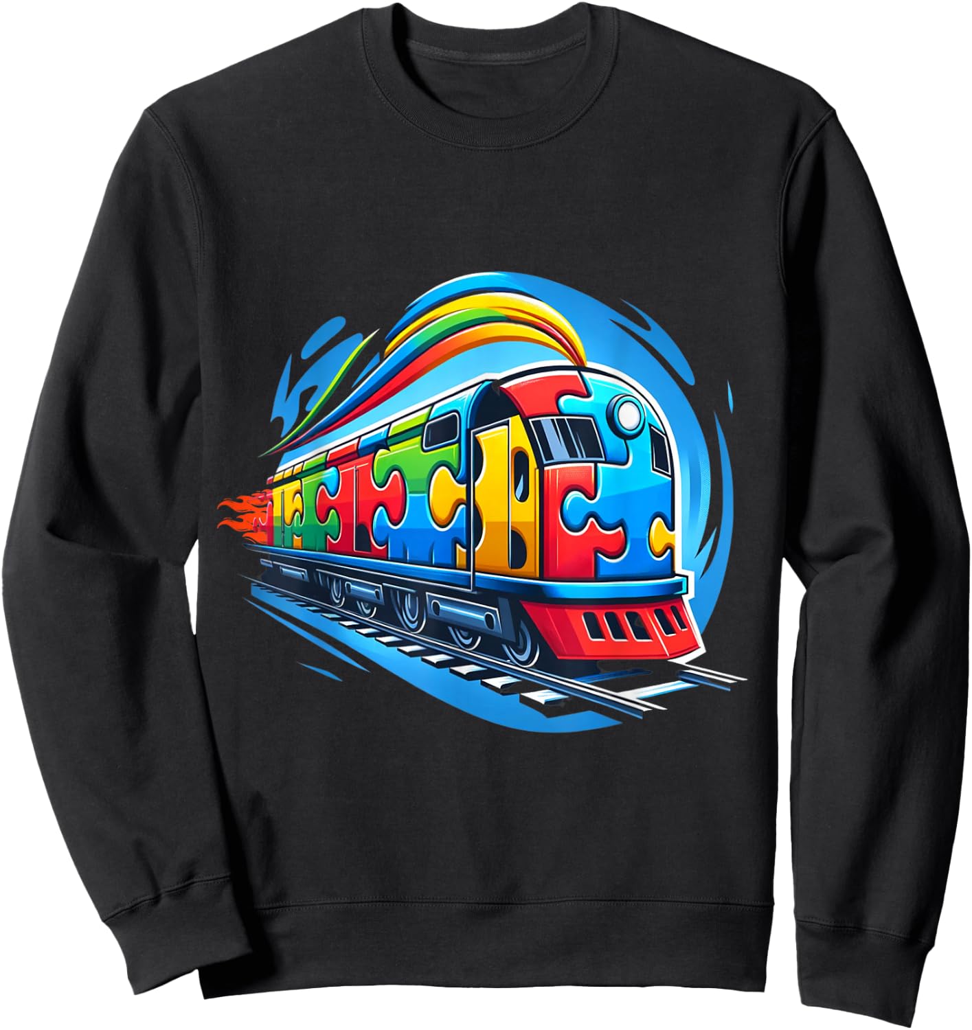 Autism Rainbow Puzzle Piece Train Acceptance Awareness Sweatshirt - Sweatshirt | Black