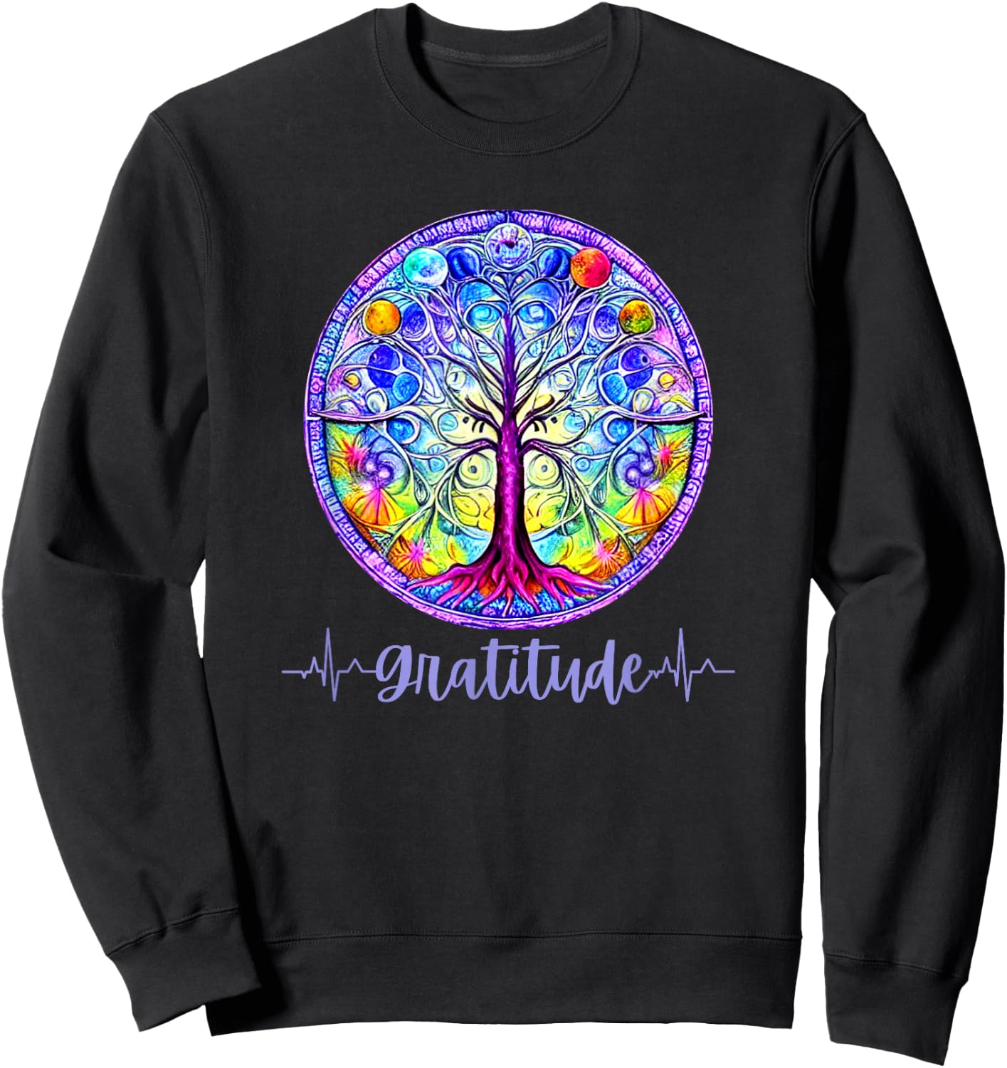 Whimsical Fantasy Tree of Life Chakra Gratitude Sweatshirt - Sweatshirt | Black