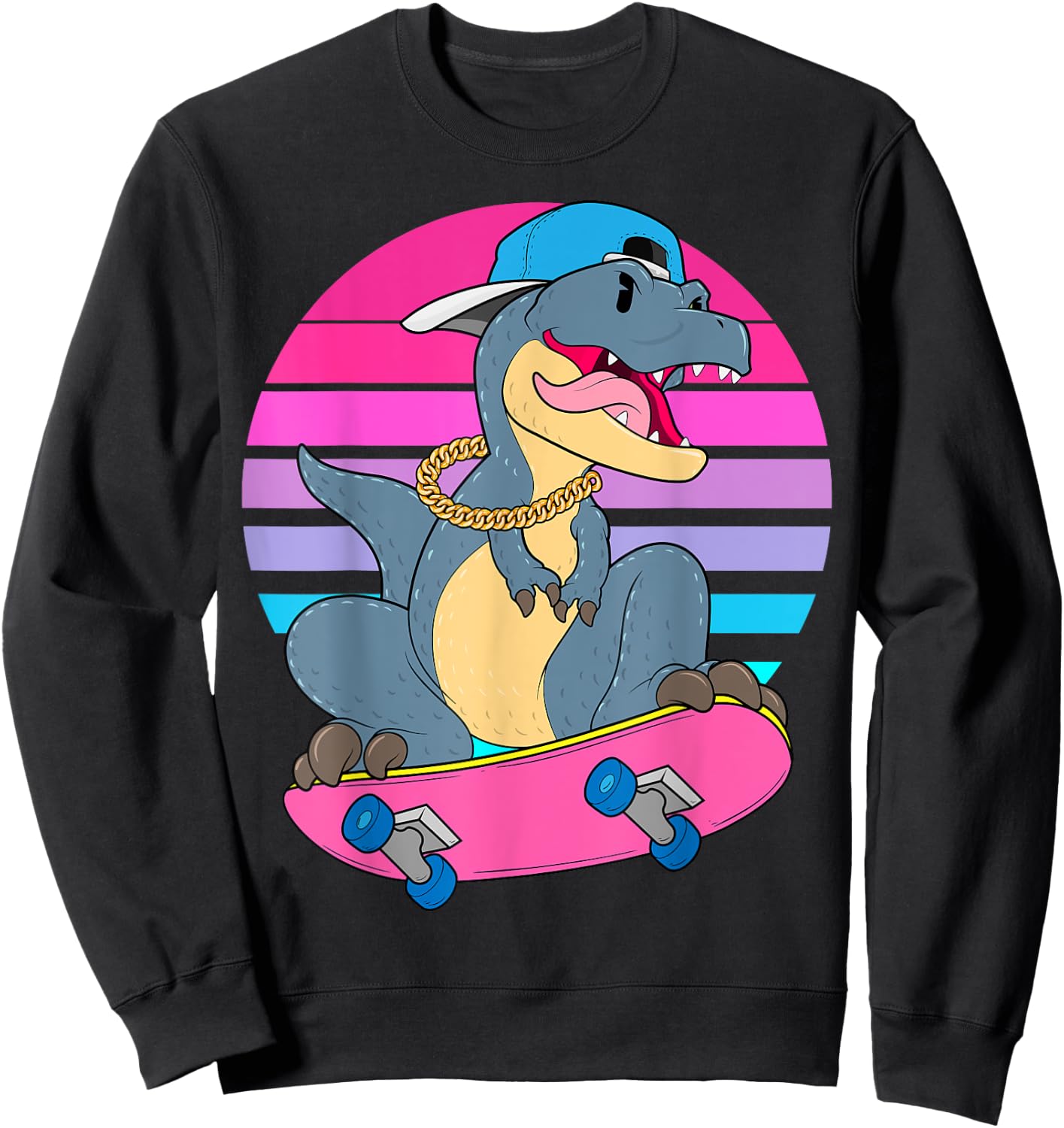 Skateboarding Dinosaur T-Rex Dino RAD Skateboard 80s Skater Sweatshirt - Sweatshirt | Black