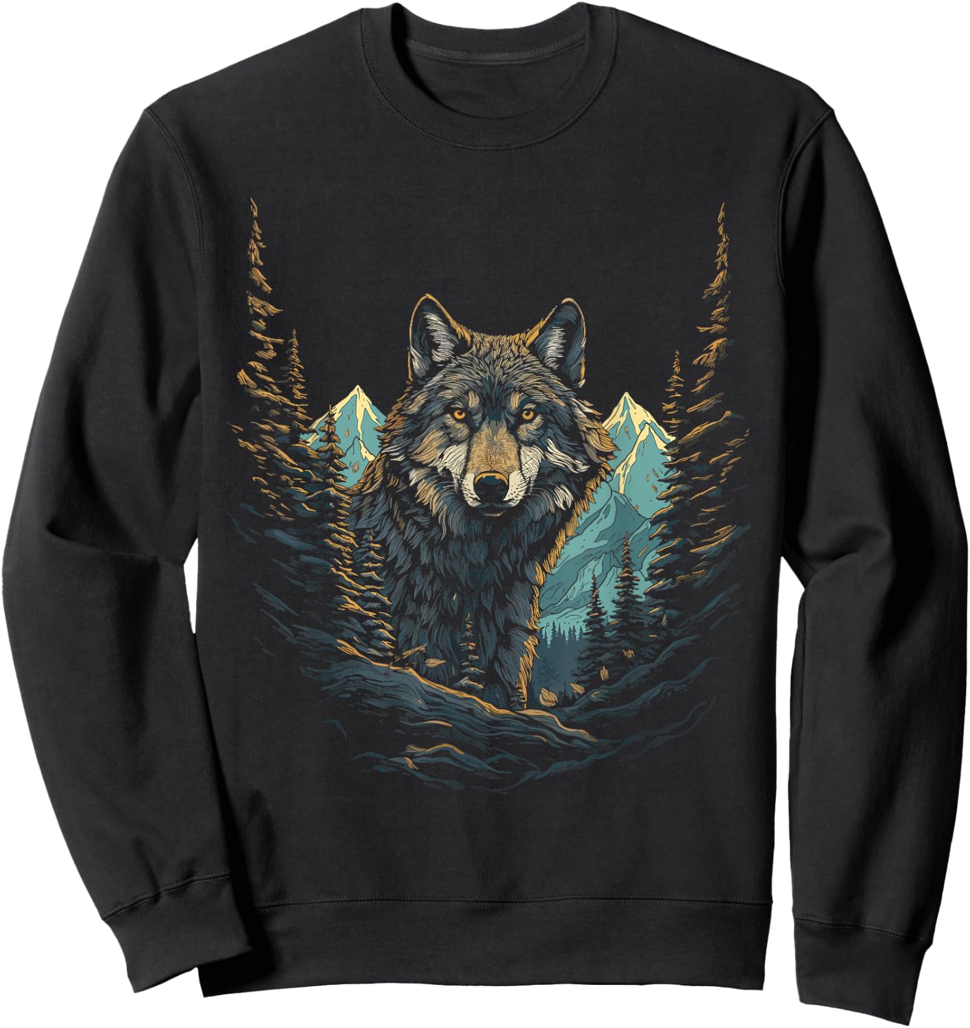 Wolf in Mountains, Forest Nature Art Women, Men Sweatshirt - Sweatshirt | Black
