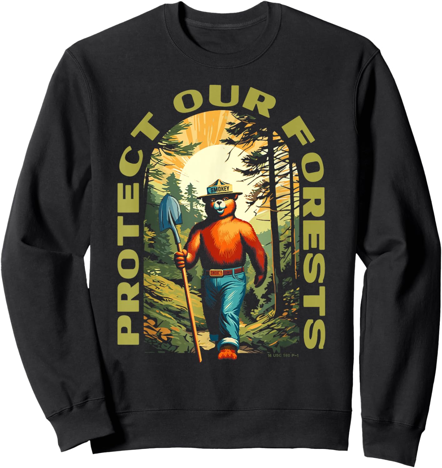 Hiking Smokey Bear Protect Our Forests Vintage Sweatshirt - Sweatshirt | Black