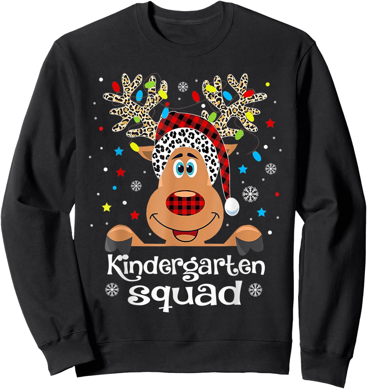 Kindergarten Squad Plaid Reindeer Santa Hat Teacher Men Women Kids Sweatshirt - Sweatshirt | Black