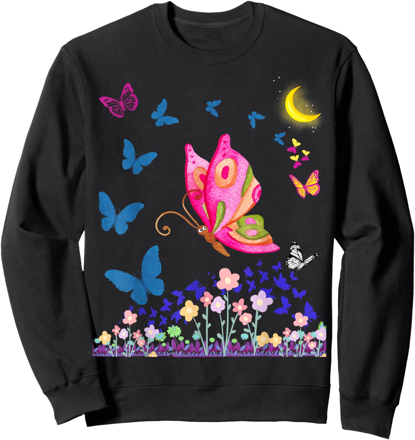 Faithrizing Butterfly Lovers Design - Girls' Butterfly Shirt - Black - Small - Classic Fit - Short Sleeve Sweatshirt - Sweatshirt | Black