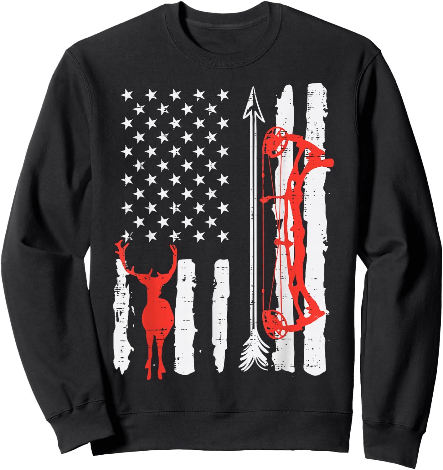 US Flag Deer Bow Hunting Patriotic Archer Hunter Men Women Sweatshirt - Sweatshirt | Black