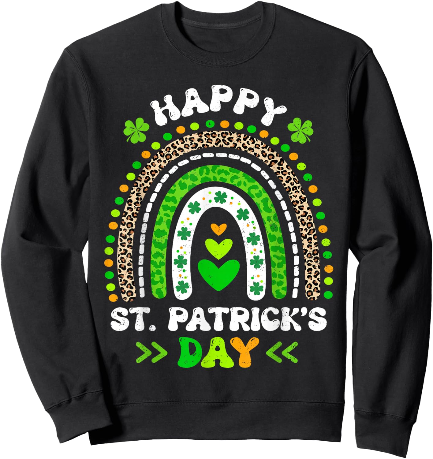 Groovy Happy St Patricks Day Leopard Rainbow Shamrock Irish Sweatshirt - Sweatshirt | Black