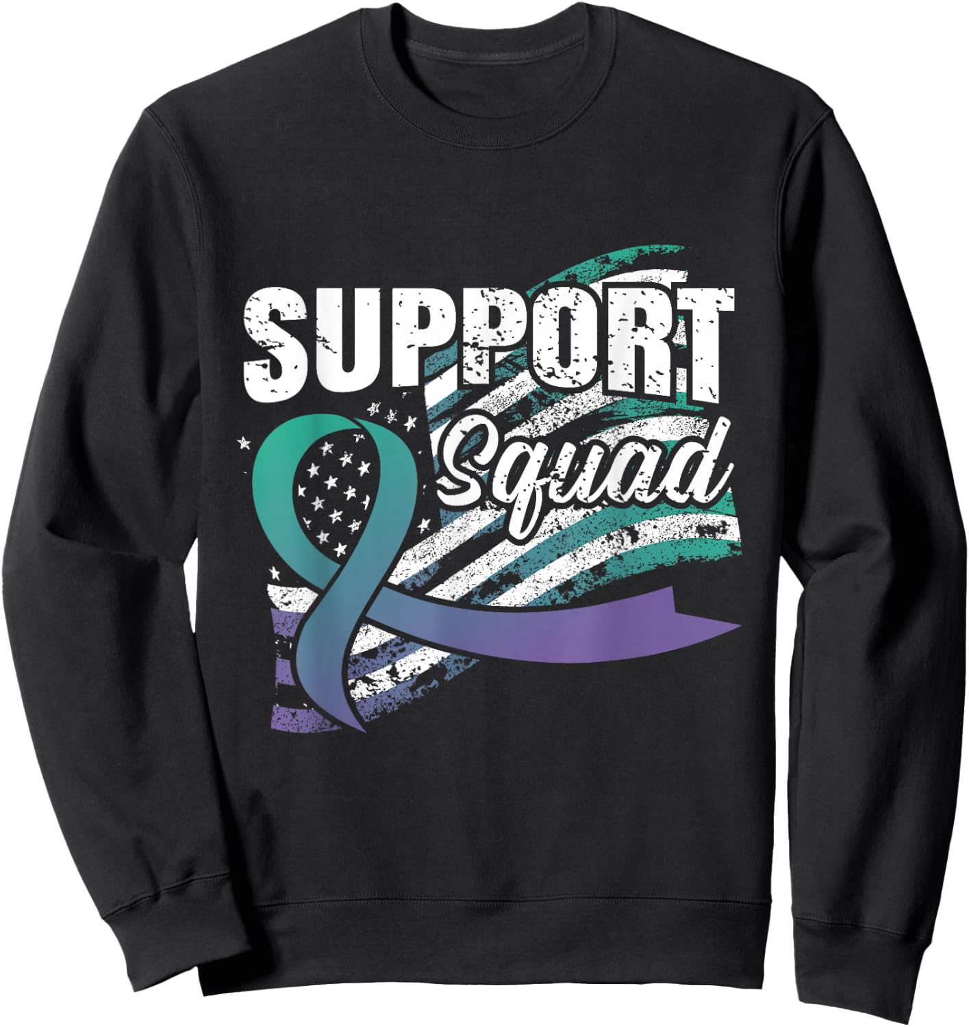 Anal Cancer Support Squad USA Flag Awareness Ribbon Sweatshirt - Sweatshirt | Black