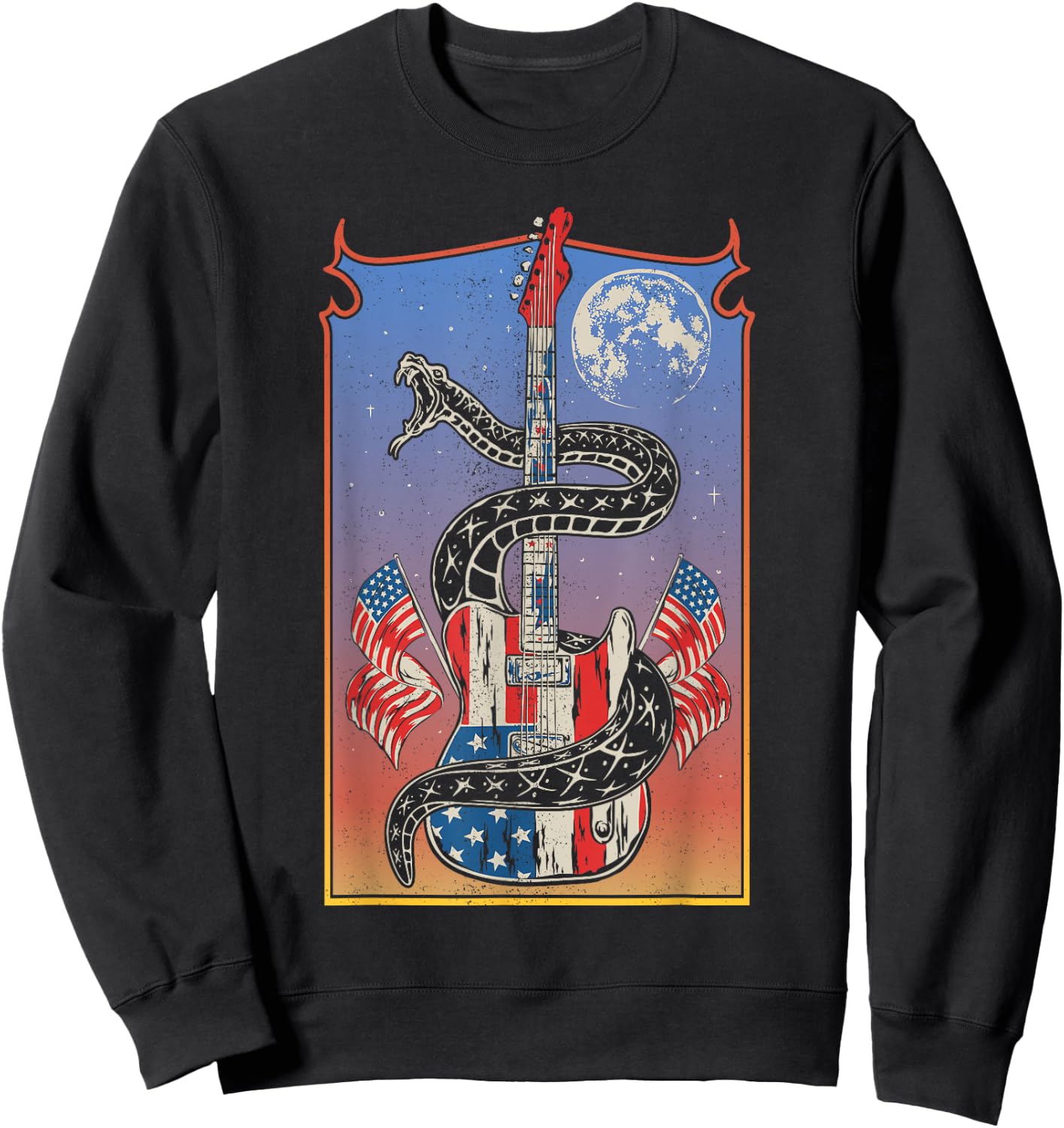 American Flag Guitar 4th of July Guitarist USA Country Music Sweatshirt - Sweatshirt | Black