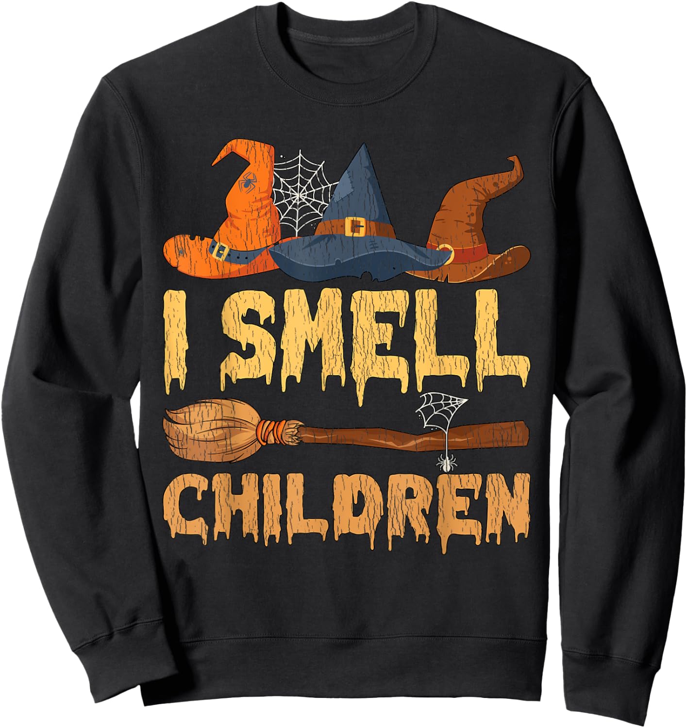 Vintage I Smell Children Hocus Pocus Witch Broom Halloween Sweatshirt - Sweatshirt | Black