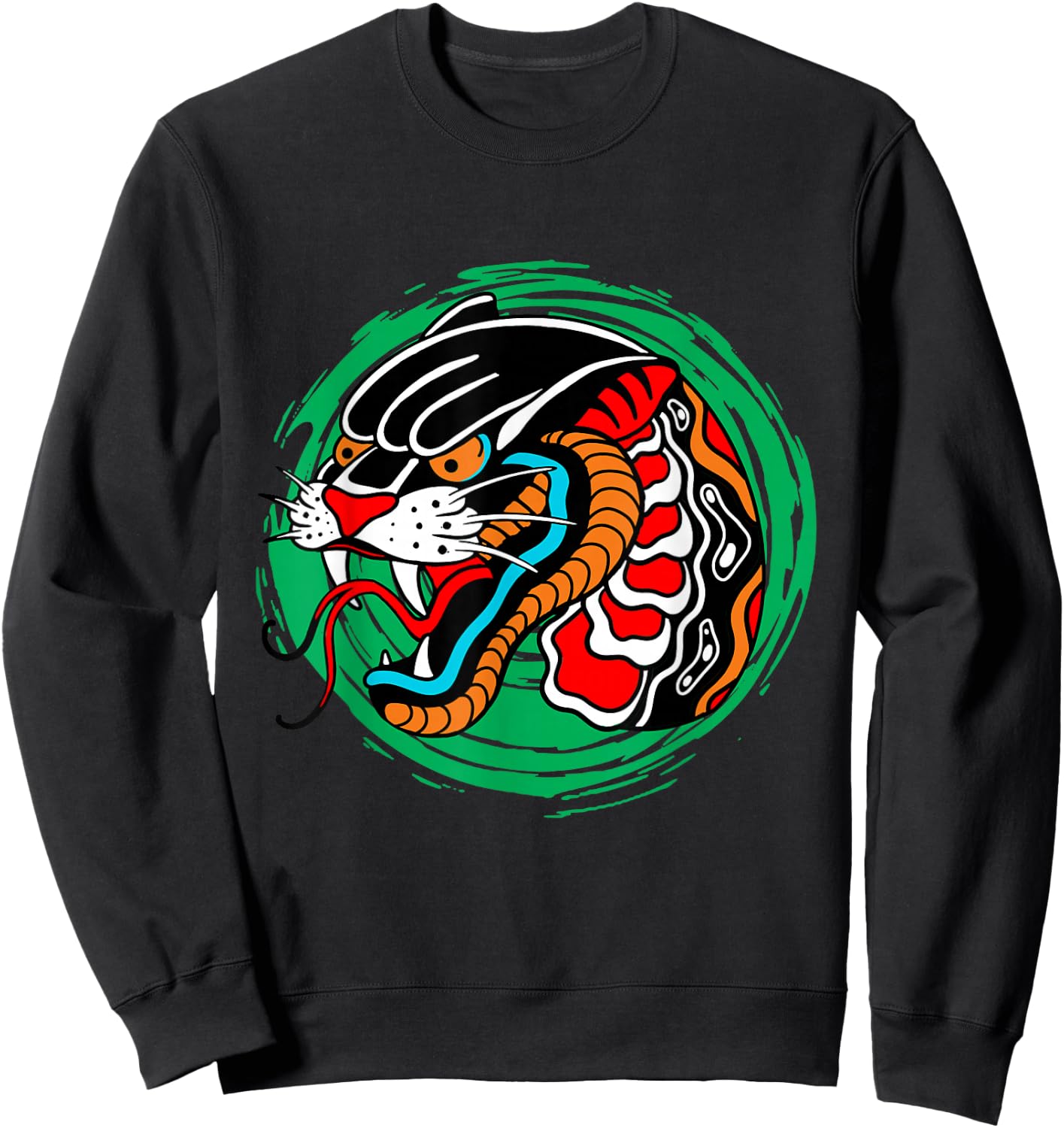 American Traditional Tattoo Old School Panther Snake Edgy Sweatshirt - Sweatshirt | Black
