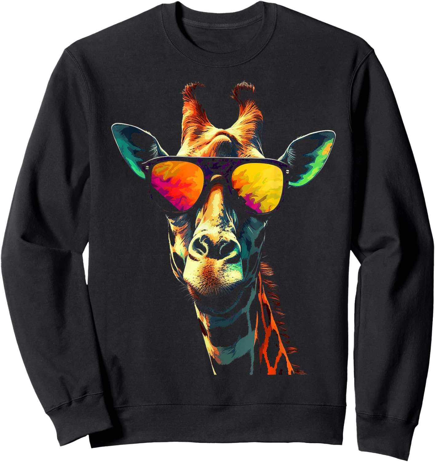 Giraffe Artwork Sunglasses Animal Sweatshirt - Sweatshirt | Black