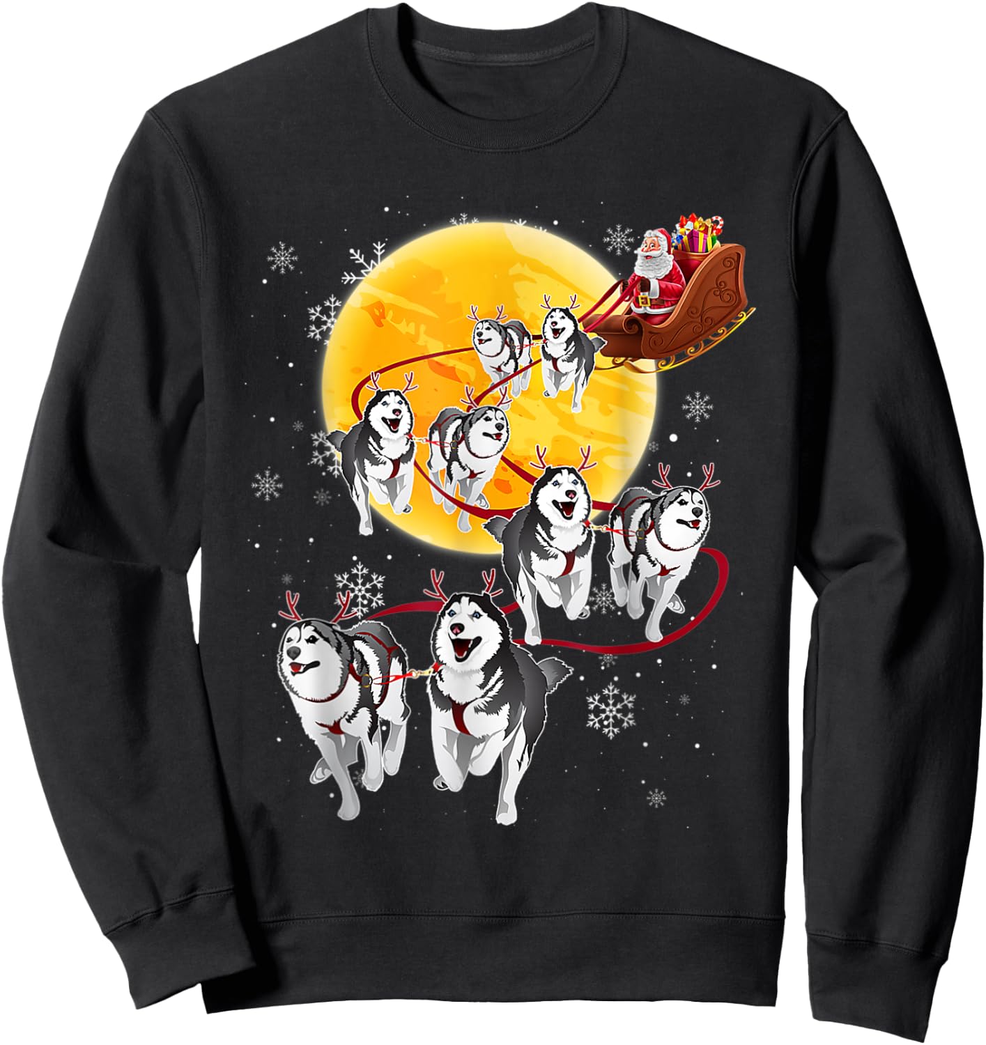 Santa Ride Sleigh Siberian Husky Christmas Dog Lover Sweatshirt - Sweatshirt | Black