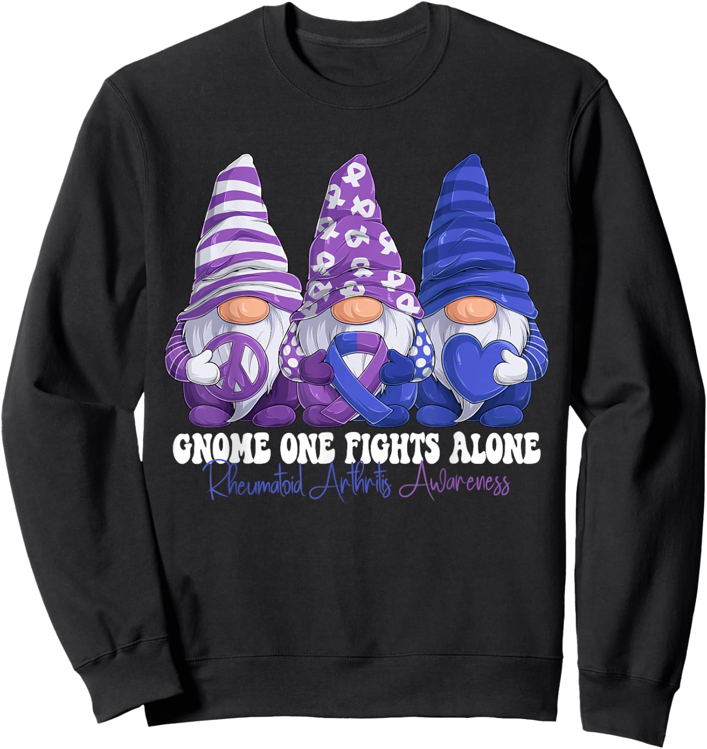 Funny Gnomies Rheumatoid Arthritis Awareness Month Ribbon Sweatshirt - Sweatshirt | Black