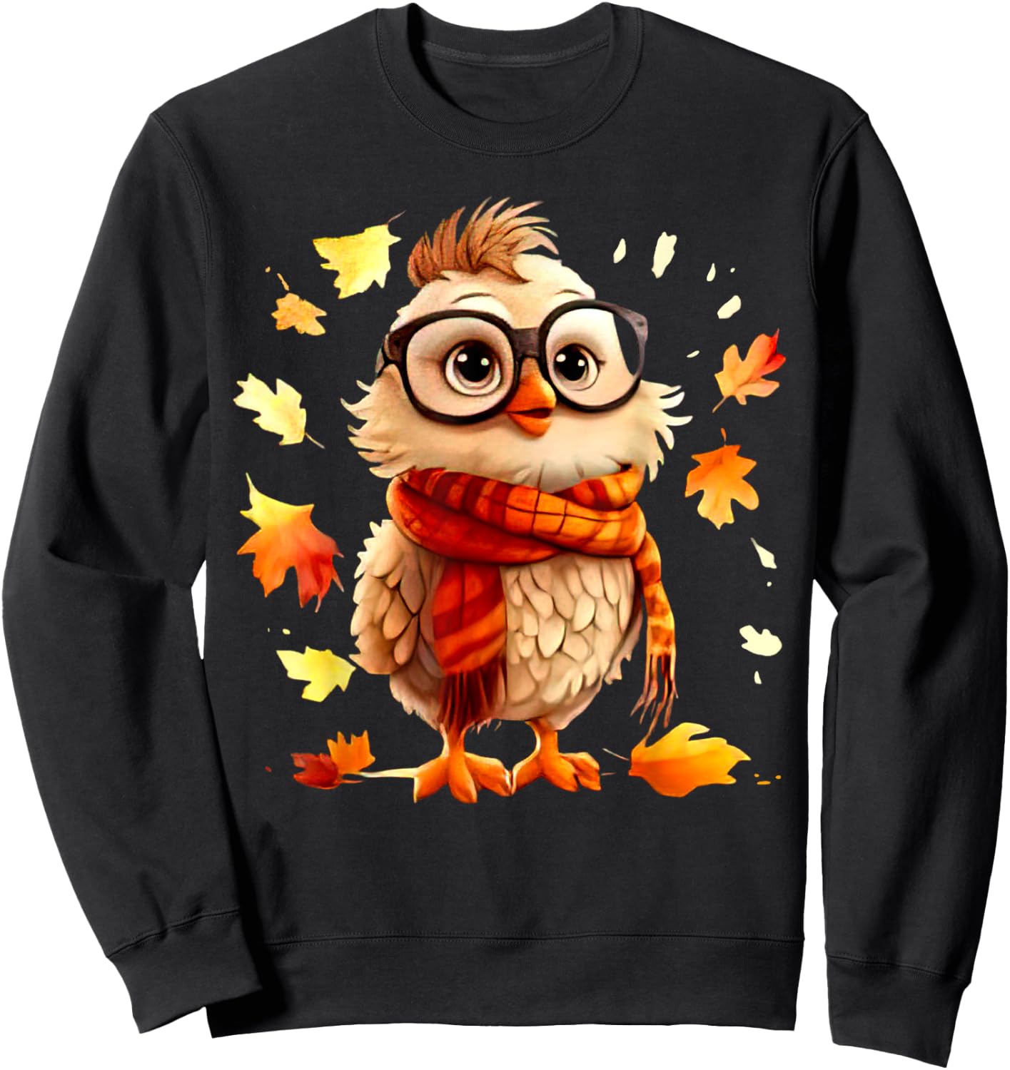 Cute Chick Fall Leaves Chicken Farm Animal Autumn Sweatshirt - Sweatshirt | Black
