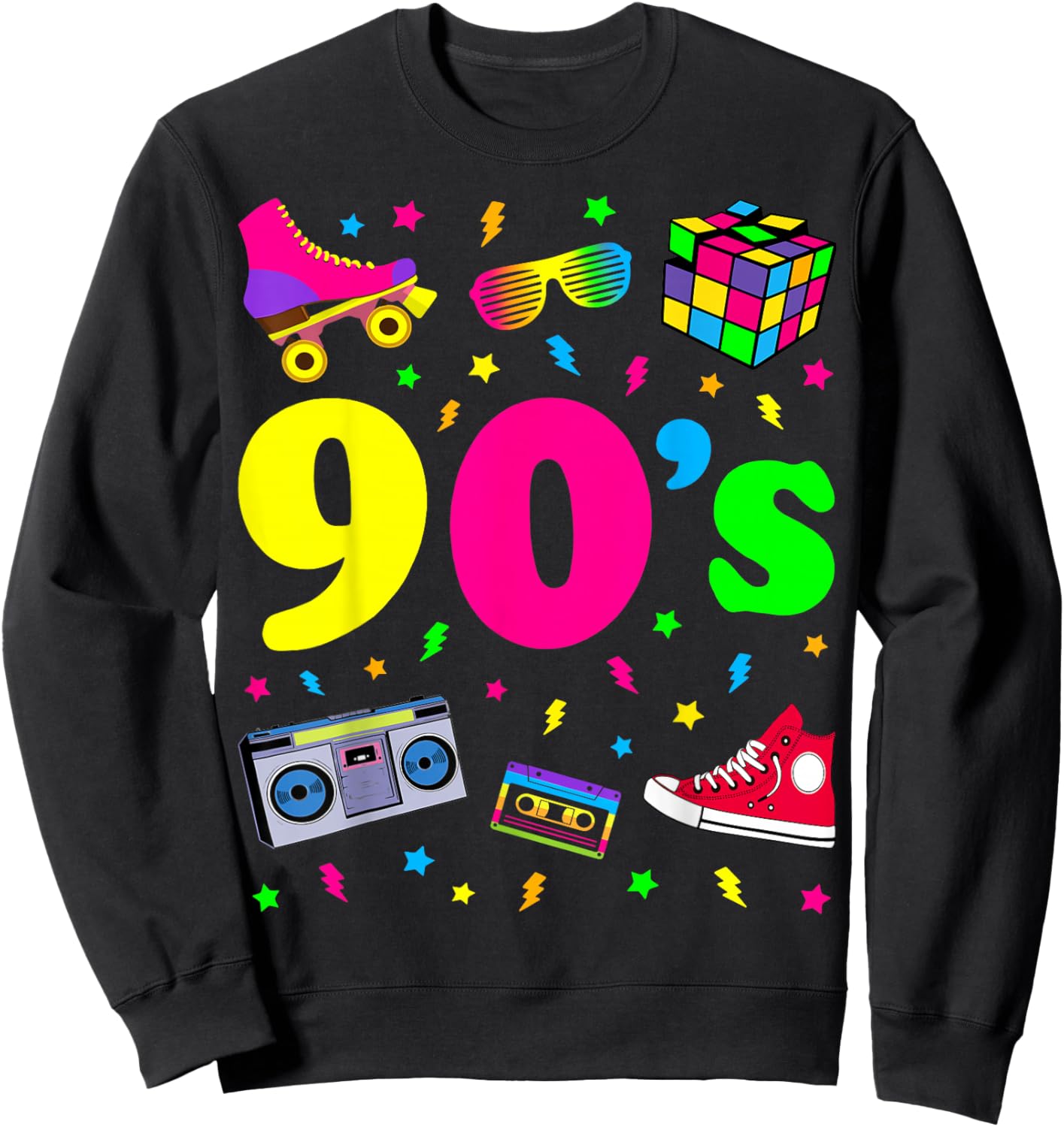 Retro Gifts Vintage 90s Costume Shirts - I Love The 90s - Women's Classic Fit Black Cartoon - Small Sweatshirt - Sweatshirt | Black