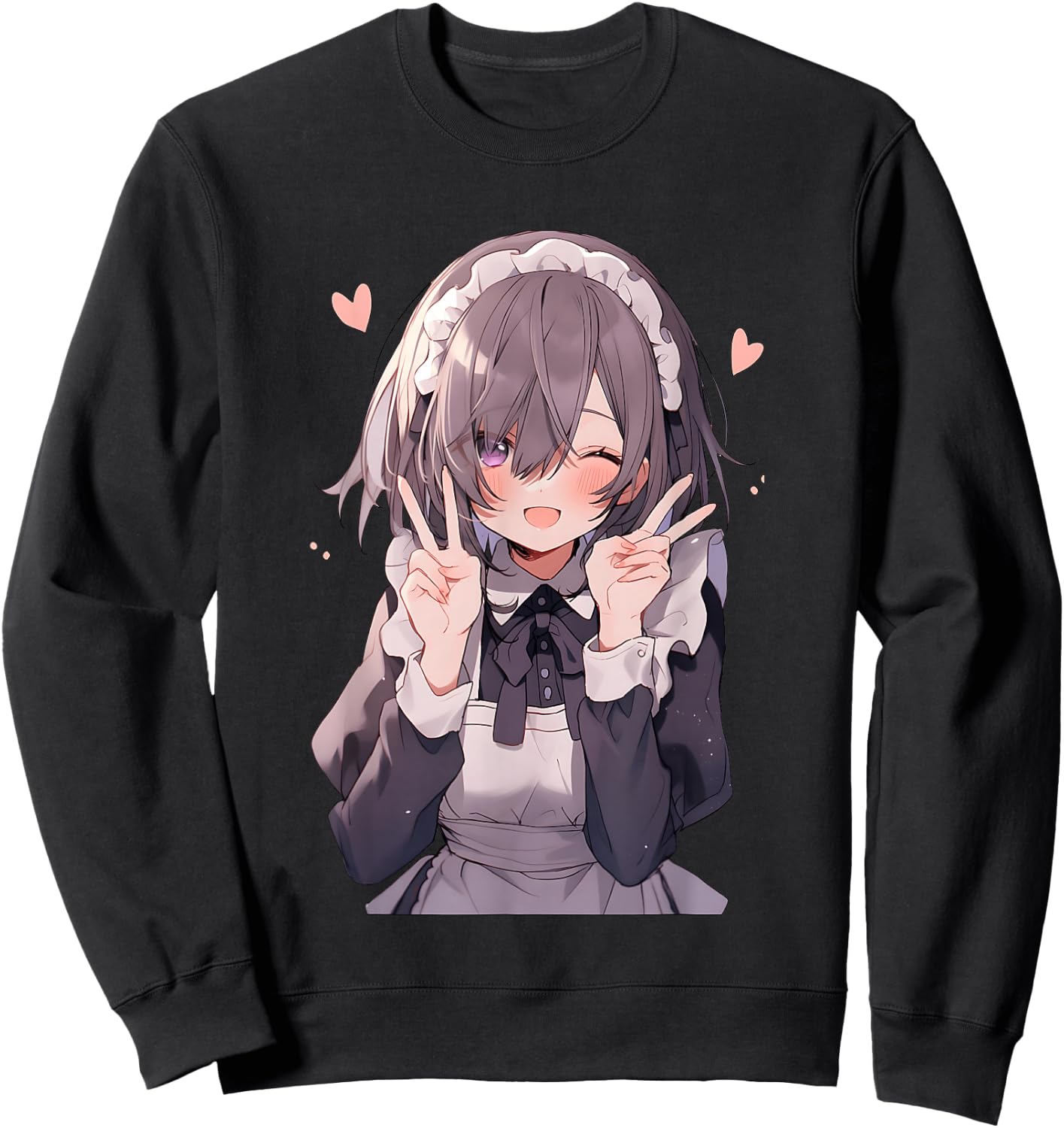 Kawaii Anime Girl Maid Cute Otaku Sweatshirt - Sweatshirt | Black