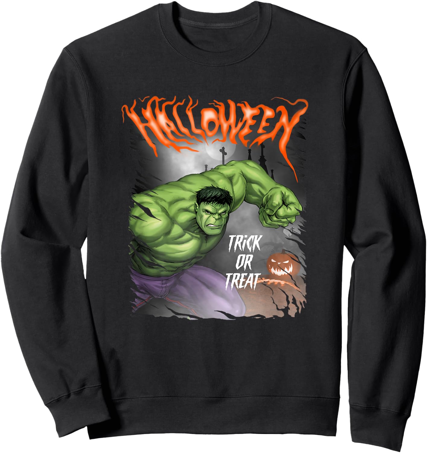 Marvel Comics Retro Classic Halloween Hulk Pumpkin Poster Sweatshirt - Sweatshirt | Black
