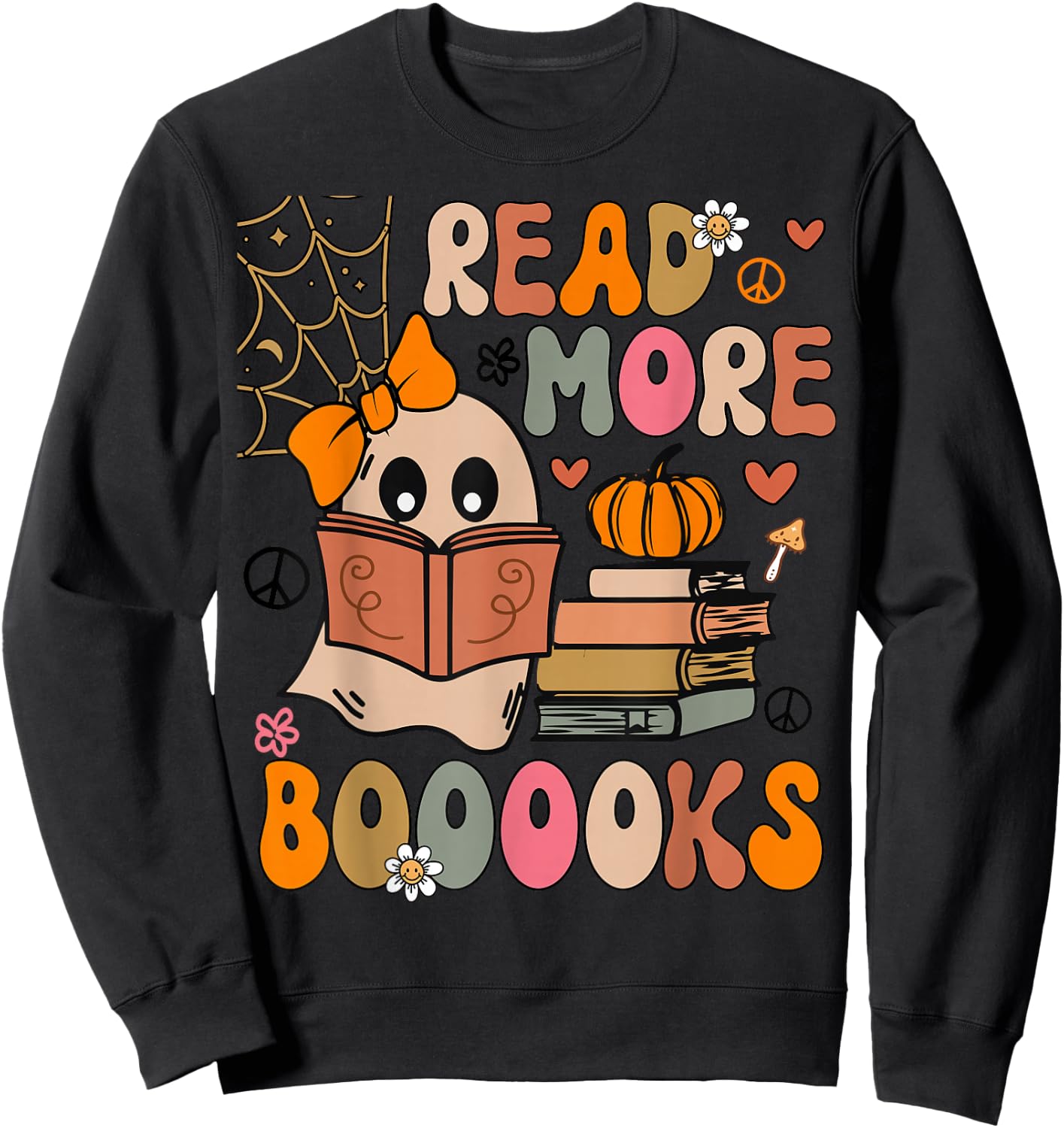 Cute Booooks Ghost Read More Books Funny Teacher Halloween Sweatshirt - Sweatshirt | Black