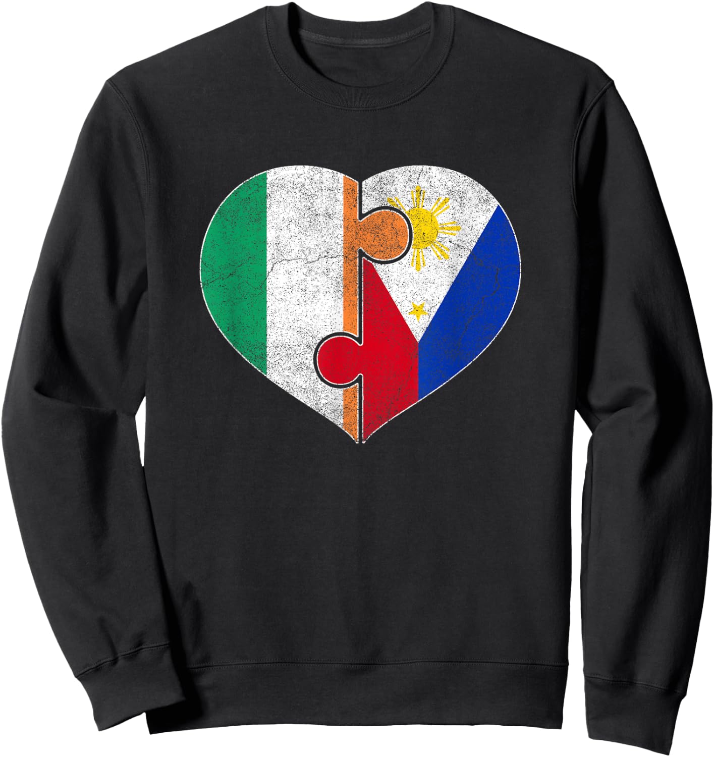 Half Irish Half Filipino Flag Heart Roots Heritage Sweatshirt - Sweatshirt | Black