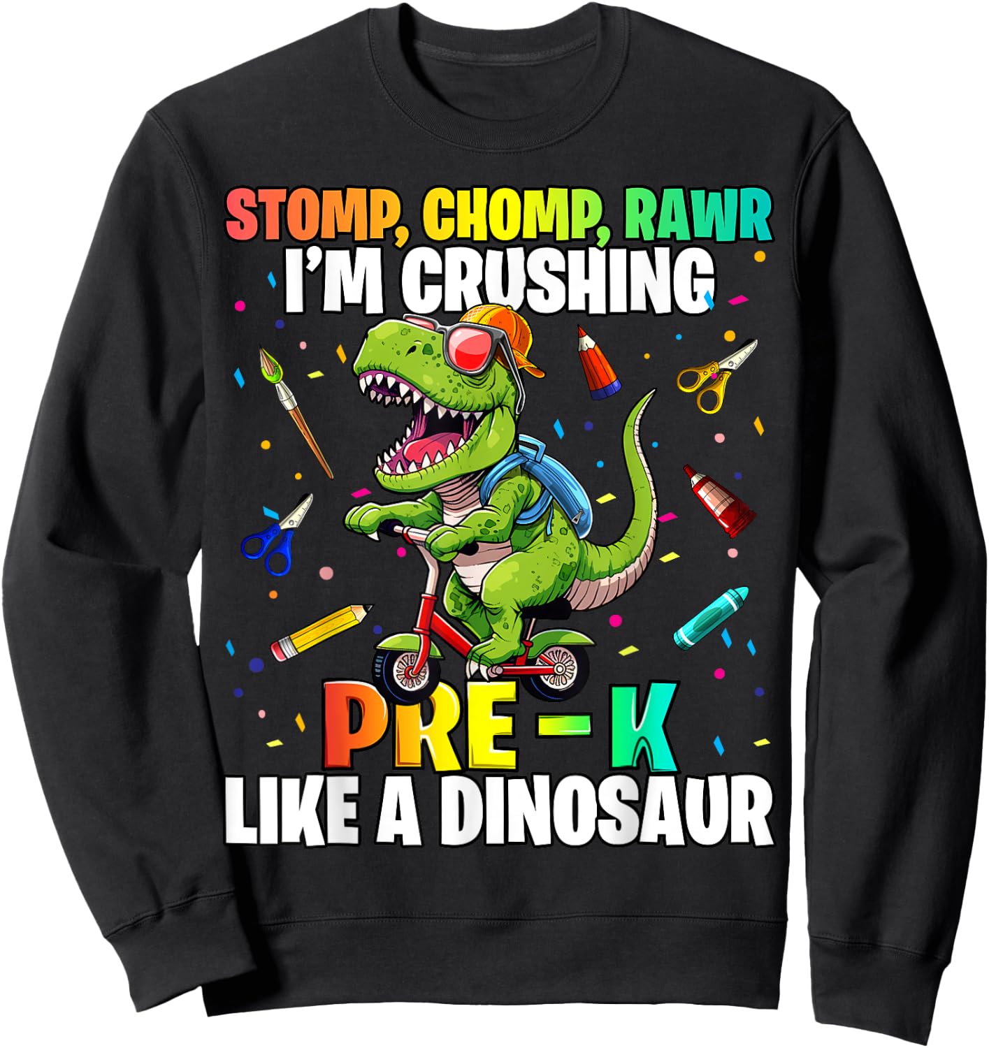Dinosaur Pre-K Back to School First Day of School Boys Sweatshirt - Sweatshirt | Black