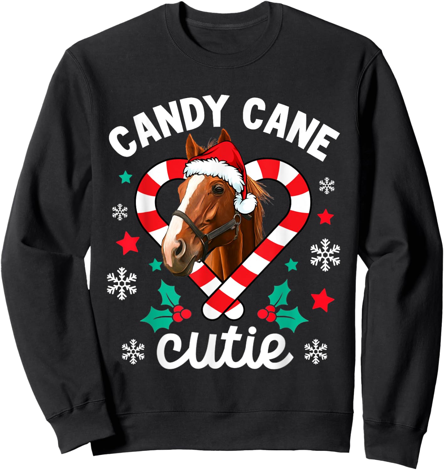 Horse Candy Cane Cutie Funny Christmas Sweatshirt - Sweatshirt | Black
