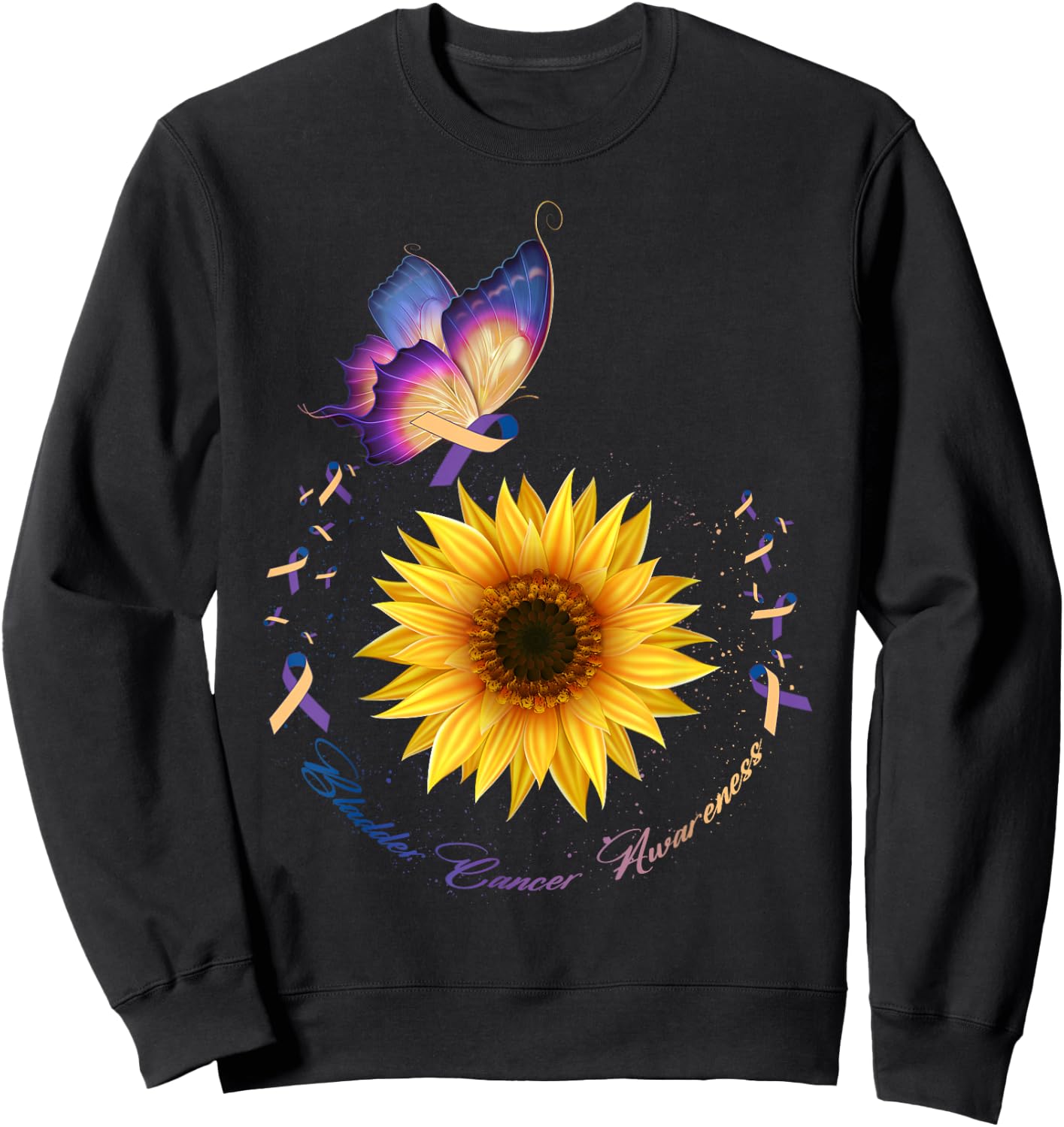 Butterfly & Sunflower Bladder Cancer Awareness Month Warrior Sweatshirt - Sweatshirt | Black
