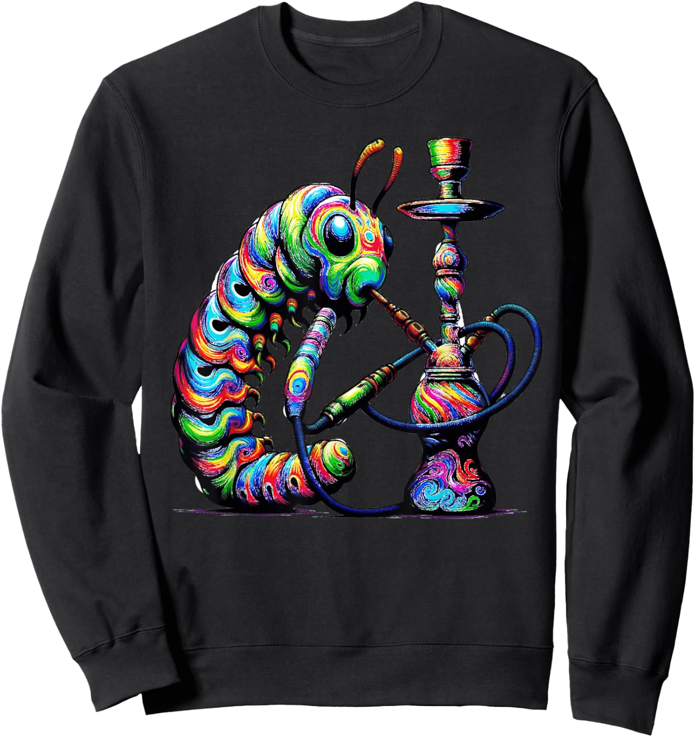 Hookah Smoking Caterpillar Trippy Sweatshirt - Sweatshirt | Black