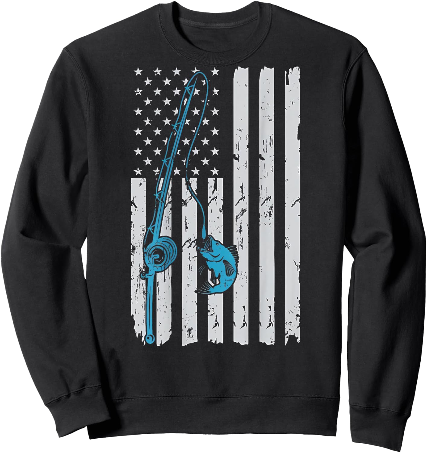 Vintage American Flag Fishing Fisherman Patriotic (ON BACK) Sweatshirt - Sweatshirt | Black