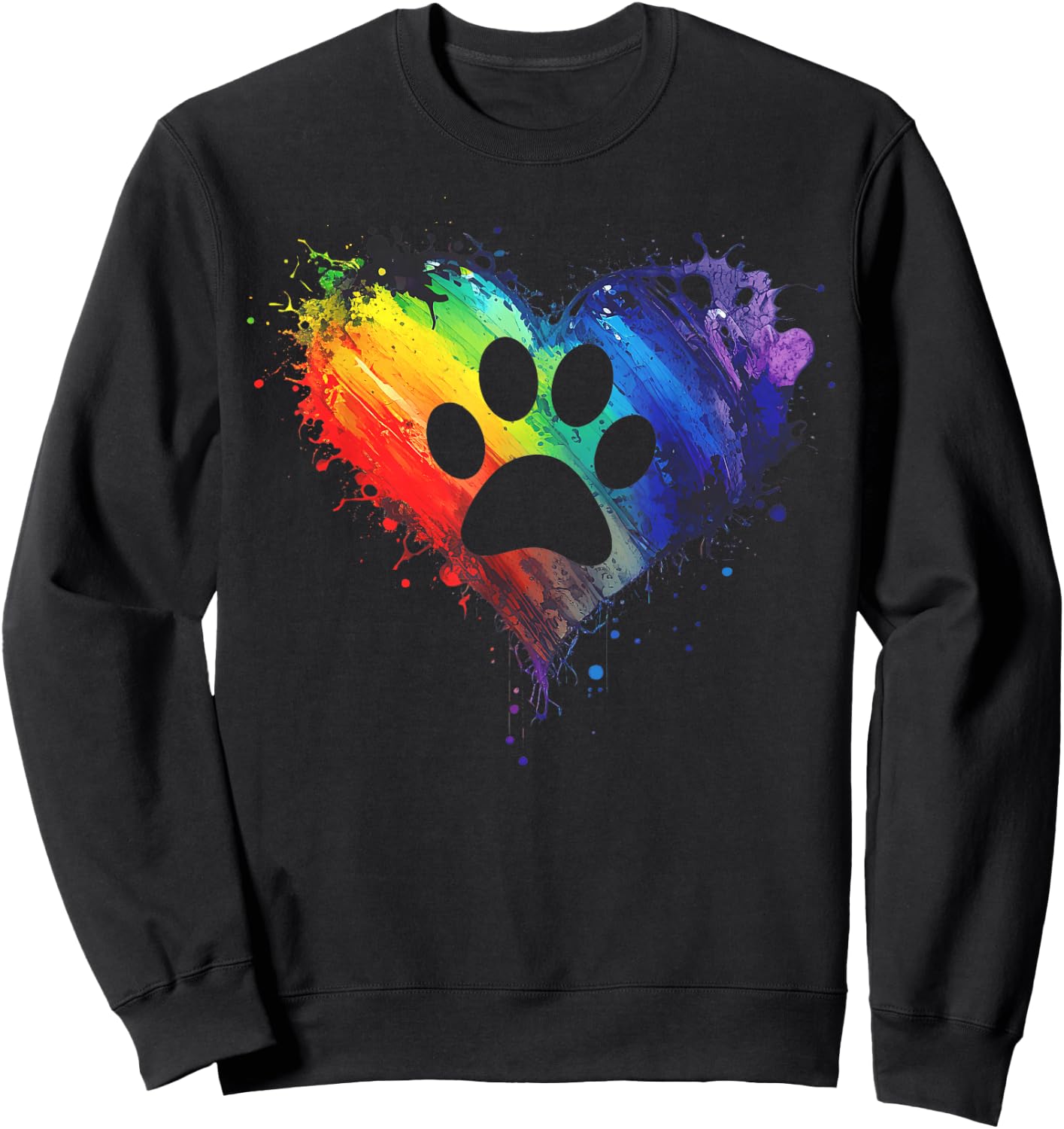 Rainbow Pawprint - Dog paw Print Design with Colorful Heart Sweatshirt - Sweatshirt | Black