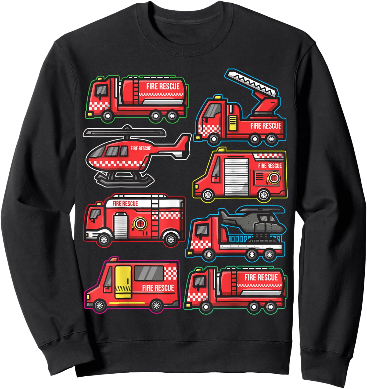 Types of Fire Truck Boys Toddlers Firefighter Trucks Sweatshirt - Sweatshirt | Black