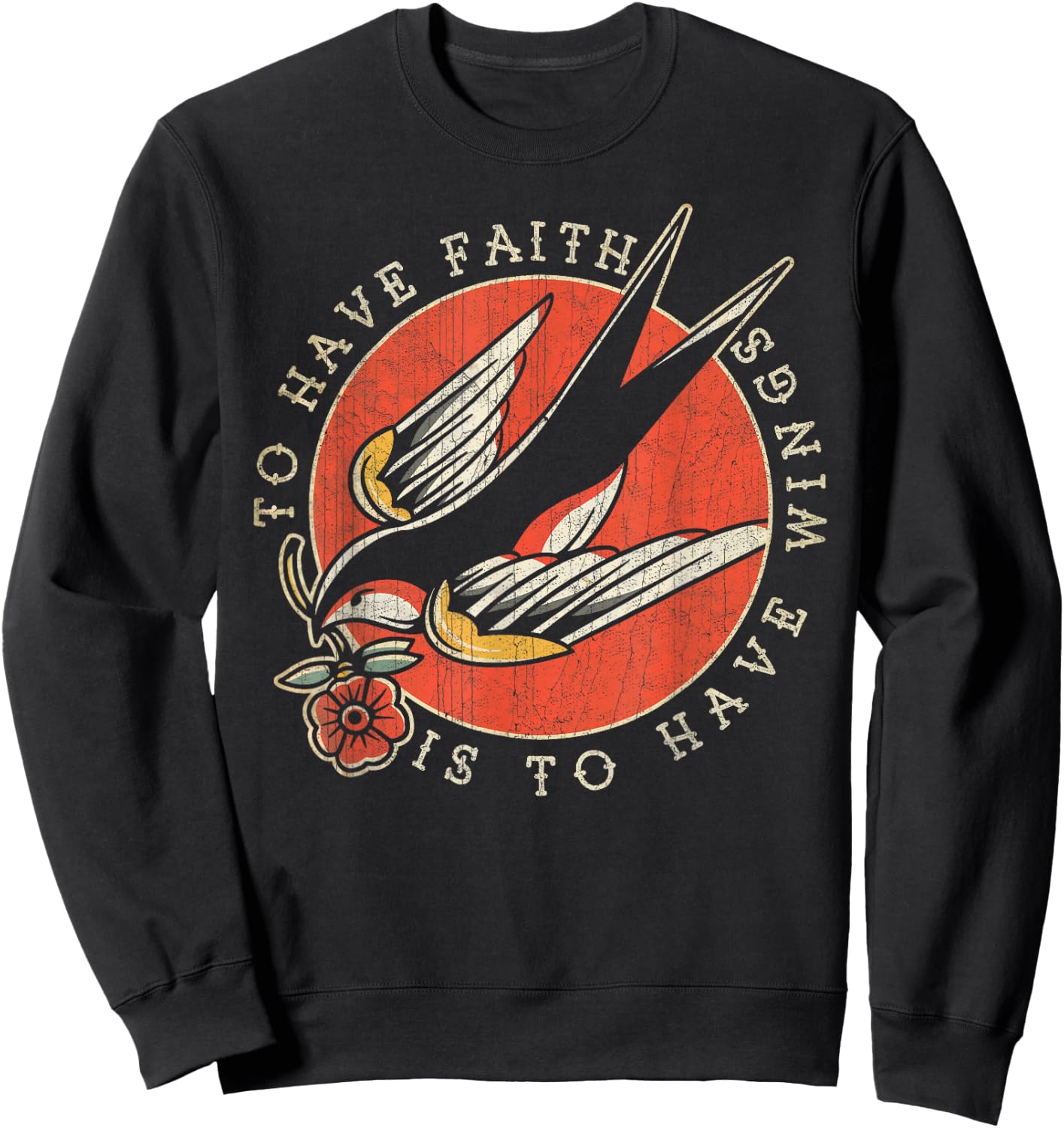 To Have Faith is to Have Wings, Old School, Swallow Tattoo Sweatshirt - Sweatshirt | Black