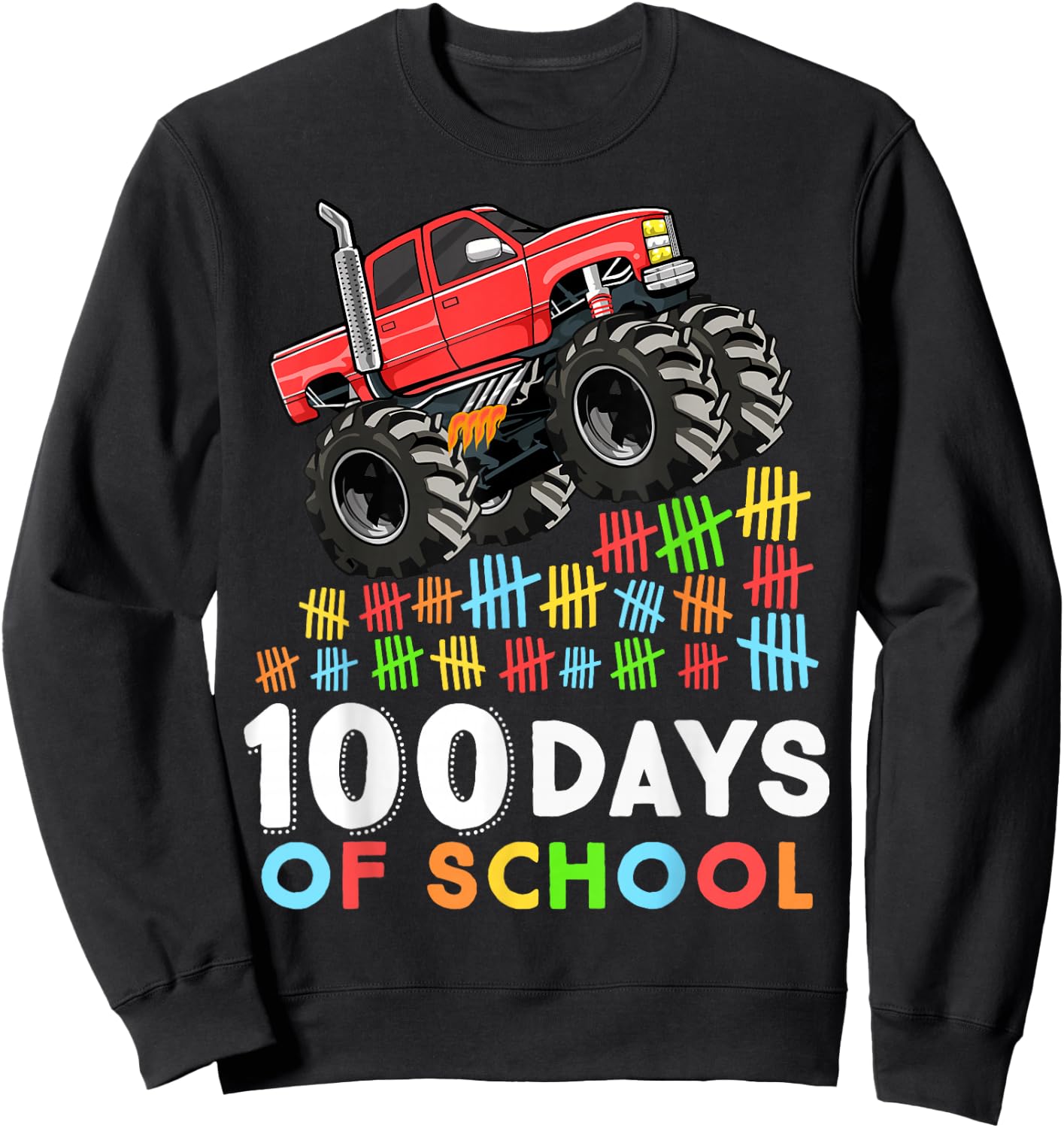 100 Days of School Monster Truck 100th Day of School Boys Sweatshirt - Sweatshirt | Black