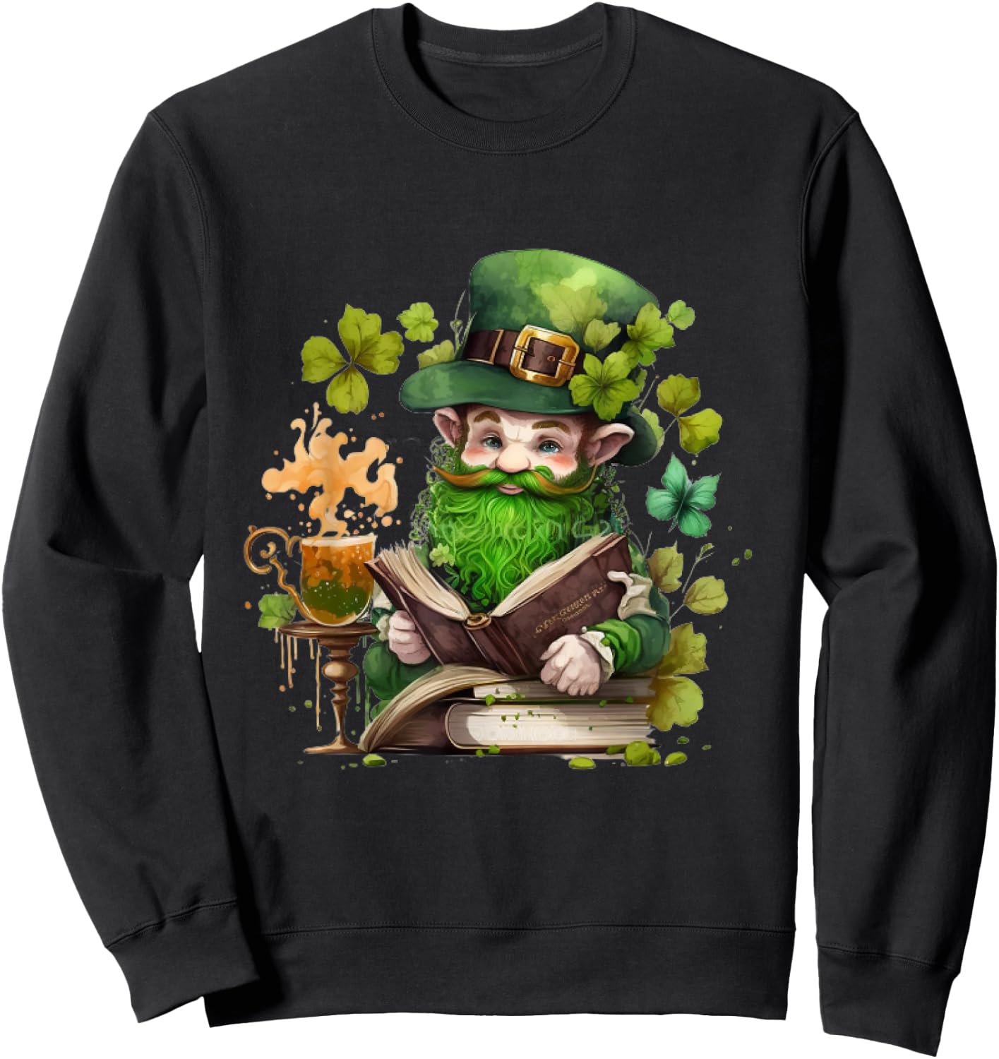 leprechaun Reading Books shamrock saint Patrick's day Sweatshirt - Sweatshirt | Black