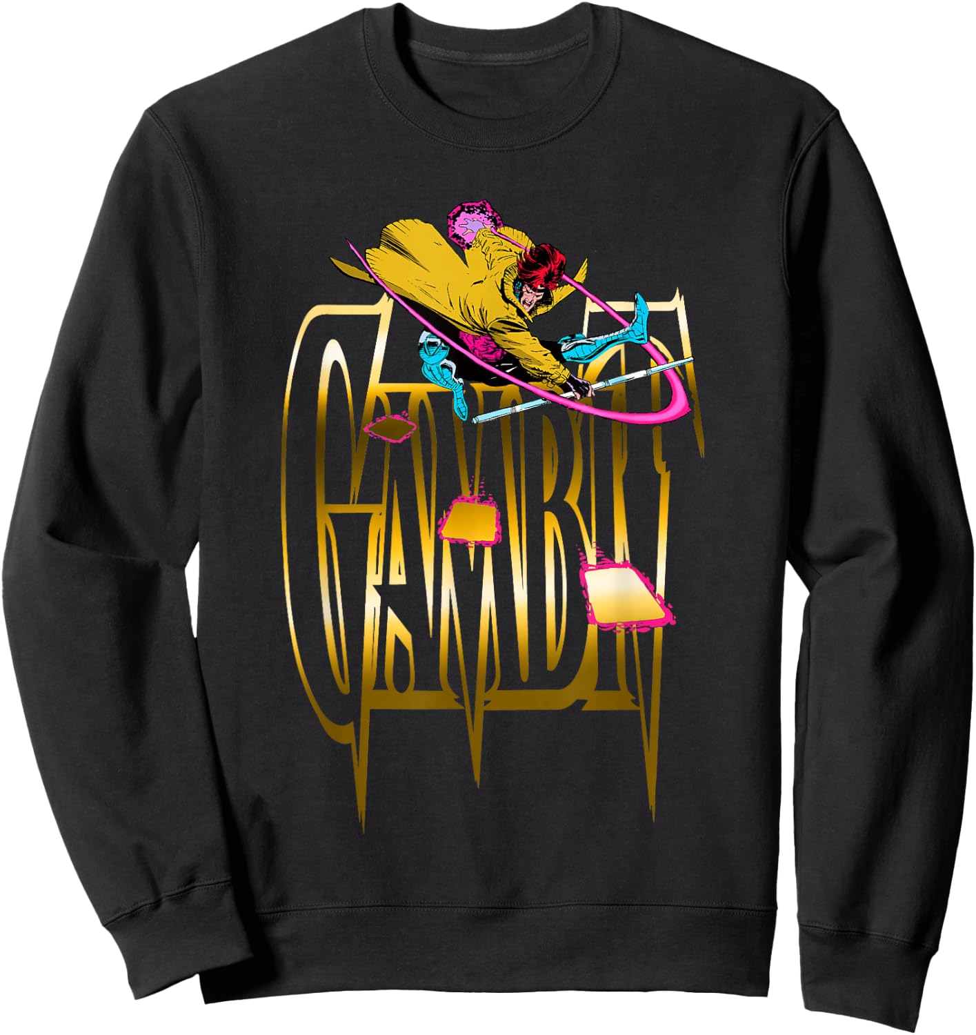 Marvel X-Men Gambit Throwing Cards Epic Retro Logo Sweatshirt - Sweatshirt | Black