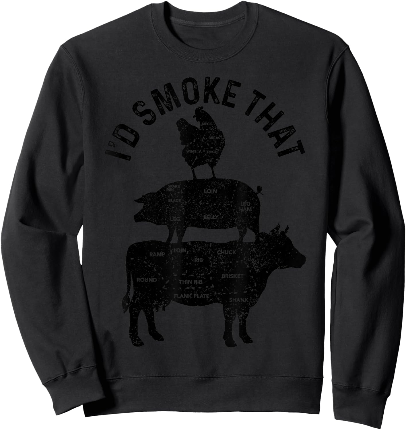 Chef Butcher BBQ I'd Smoke That Pork Beef Funny Father's Day Sweatshirt - Sweatshirt | Black
