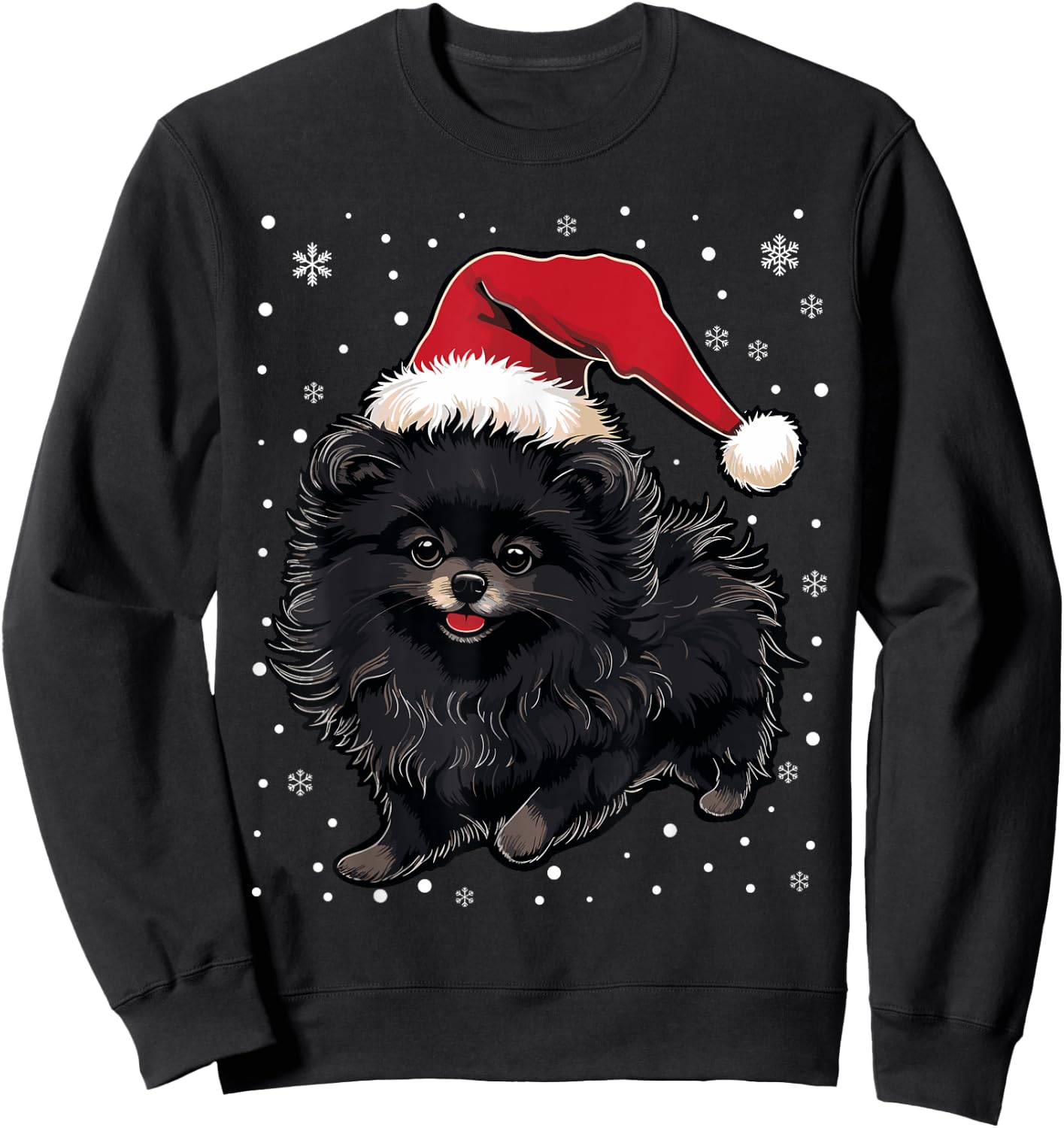 Black Pomeranian Dog Christmas Santa Hat Xmas Pajama Men Women Kids Sweatshirt - Sweatshirt | Black