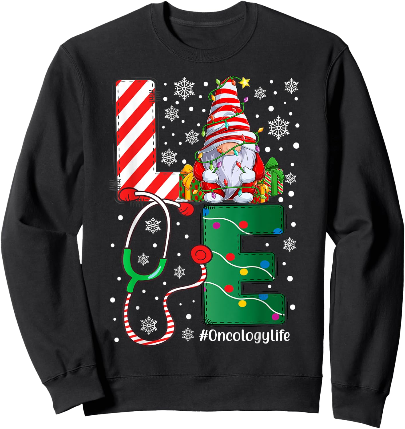 Oncology Nurse Worker Funny Gnomes Christmas Love Nurse Life Sweatshirt - Sweatshirt | Black