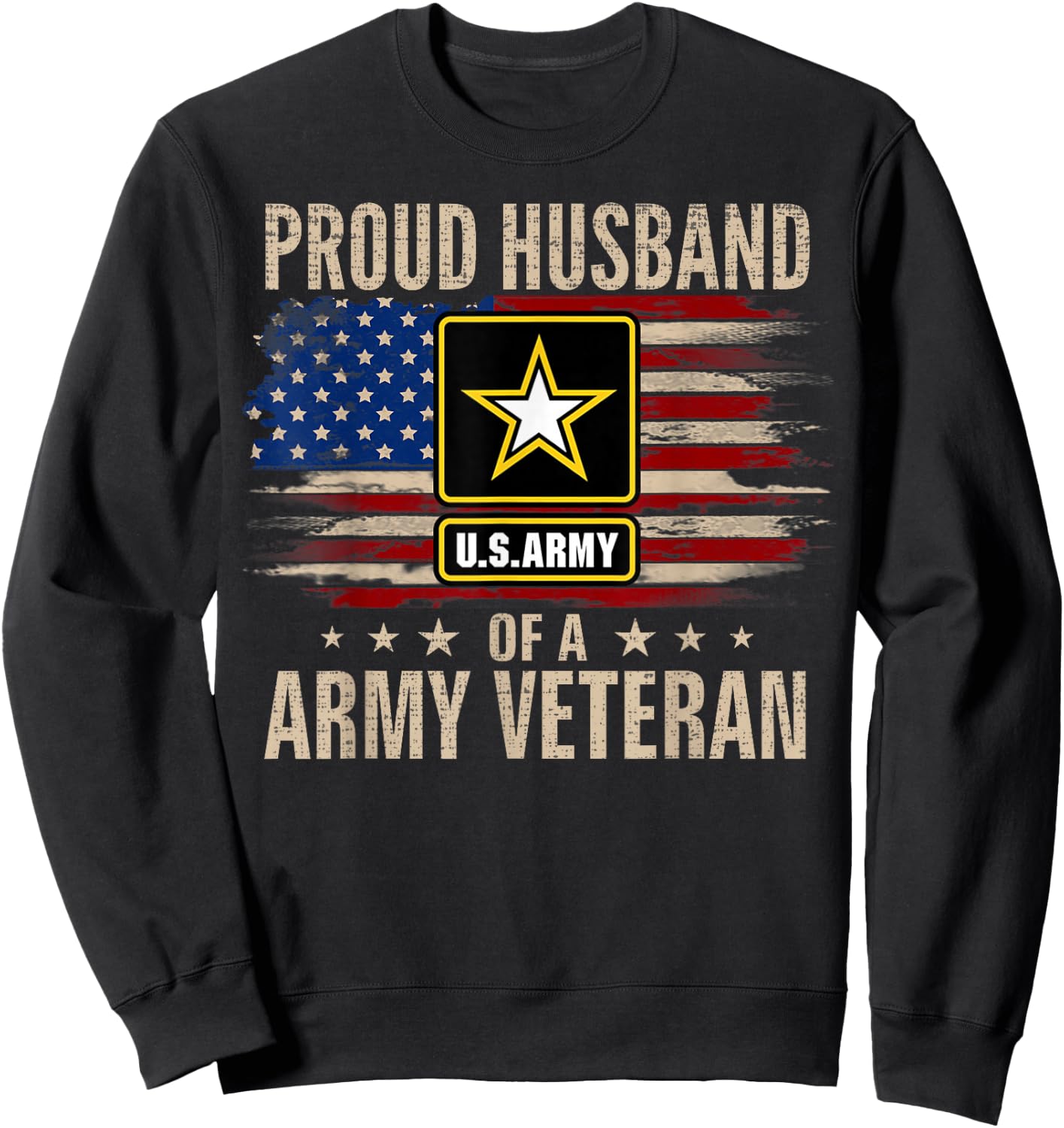 Vintage Proud Husband Of A Army Veteran With American Flag Sweatshirt - Sweatshirt | Black