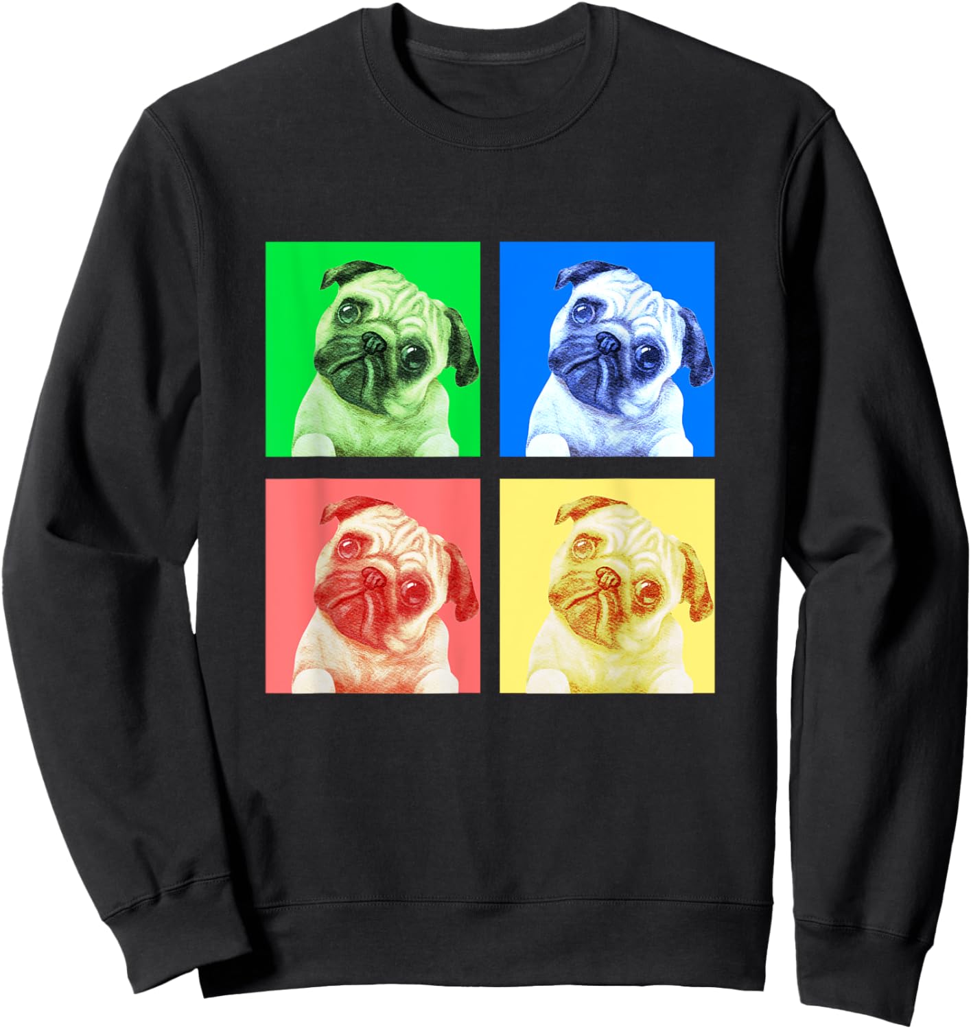 Cute Pug Dog Lovers Shirt Colorful Stylish Retro Boys Girls Sweatshirt - Sweatshirt | Black