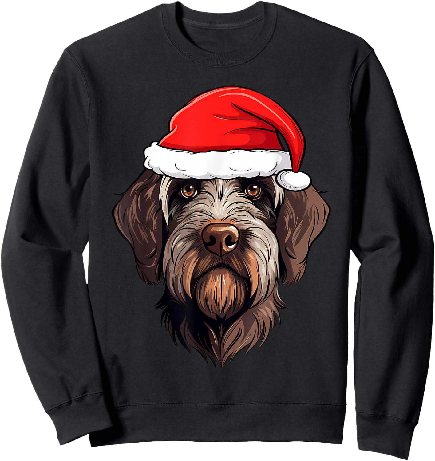 Wirehaired Pointing Griffon Christmas Santa Dog Cute Puppy Women Kids Sweatshirt - Sweatshirt | Black
