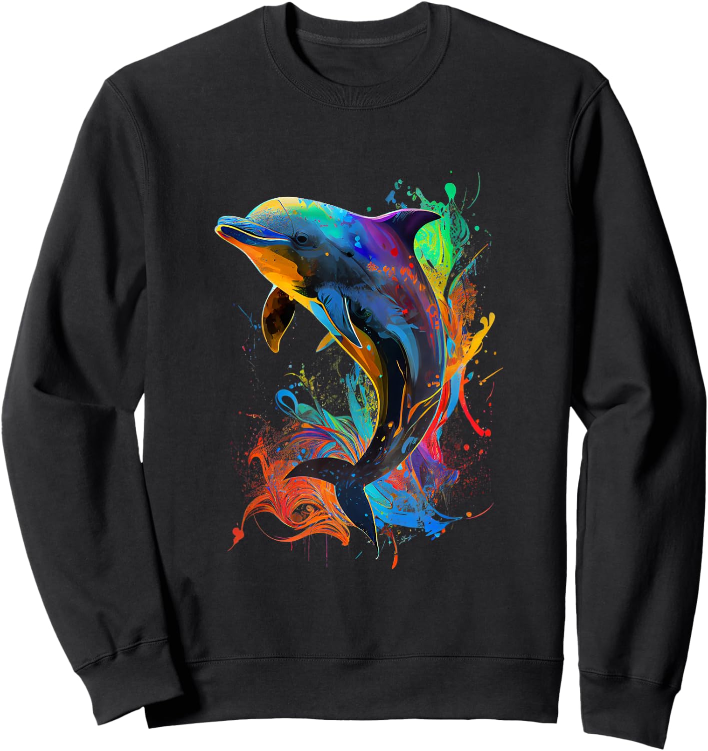 Cute Dolphin Design Colorful Pop Art Dolphin Lovers Sweatshirt - Sweatshirt | Black
