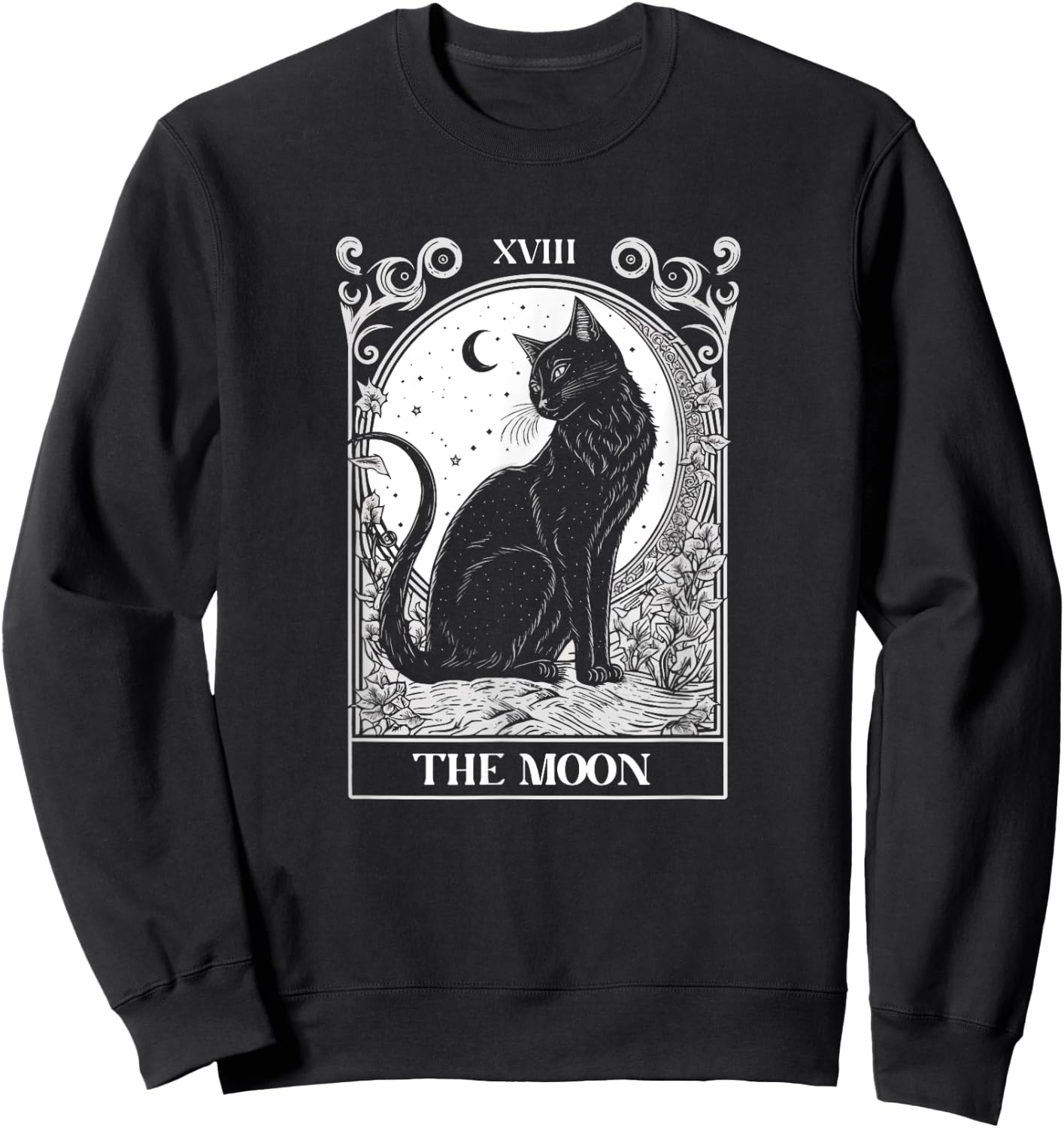 Cat Tarot Card The Moon Tarot Card Cat Lover Graphic Men Women Kids Sweatshirt - Sweatshirt | Black