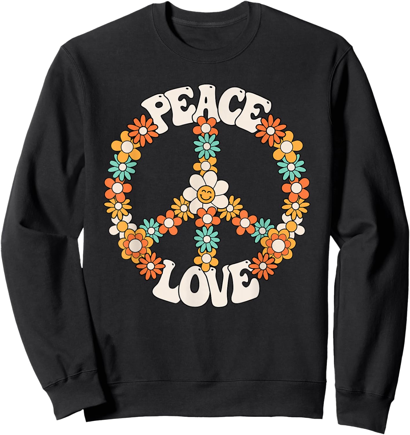 Peace Sign Love 60s 70s Costume Groovy Hippie Theme Party Sweatshirt - Sweatshirt | Black