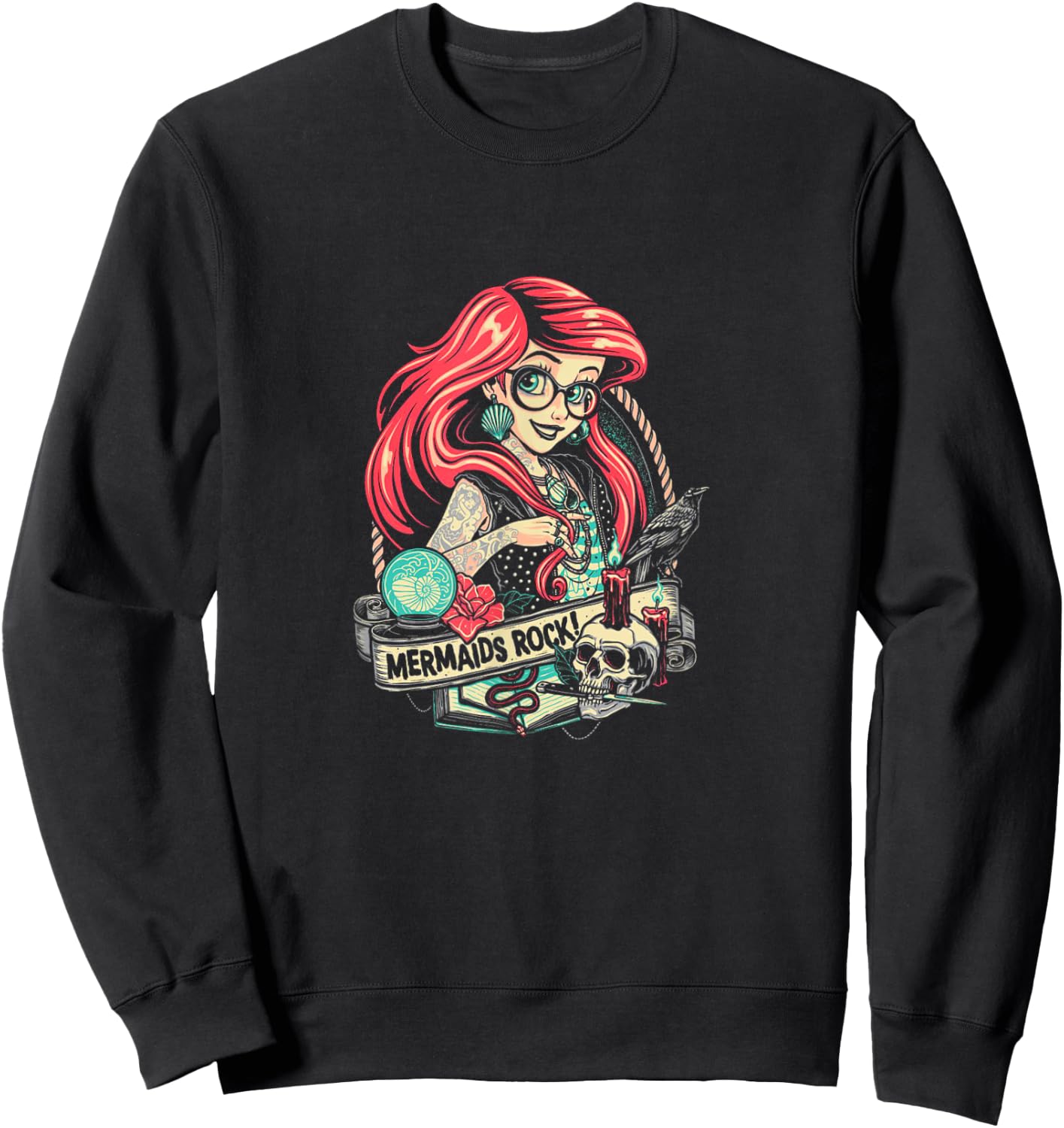 Mermaids Rock Gothic Dark Metal Goth Tattoos Girl Funny Gift Sweatshirt - Sweatshirt | Black
