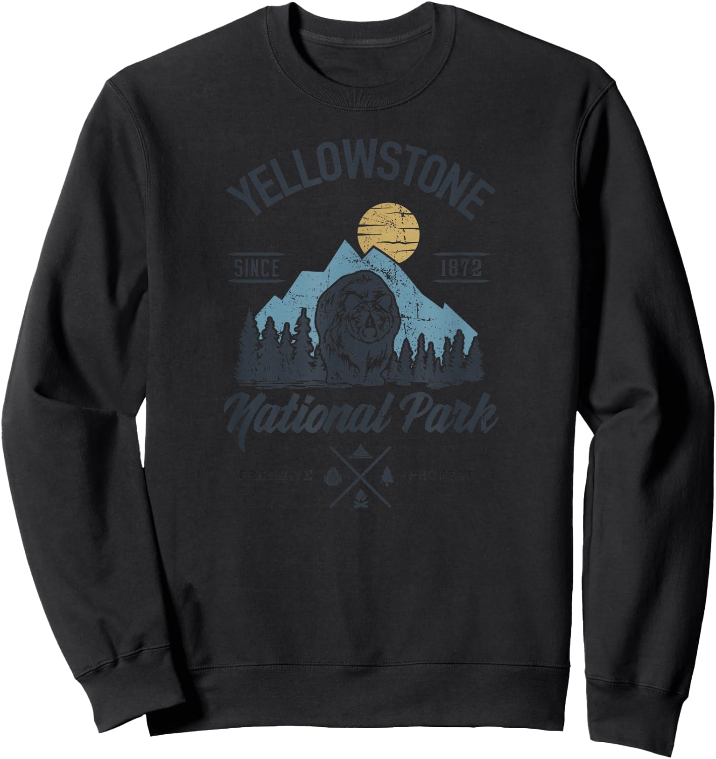 Vintage Retro Yellowstone National Park Hiking Sweatshirt - Sweatshirt | Black