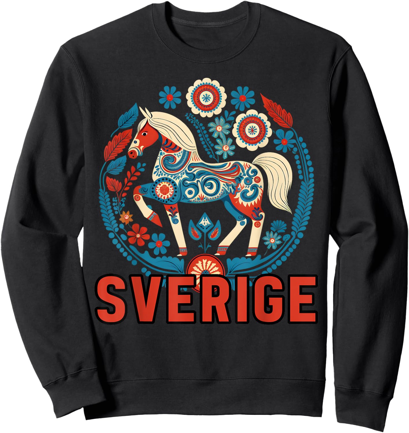 Swedish Dala Horse Scandinavian Traditions Sverige Sweden Sweatshirt - Sweatshirt | Black